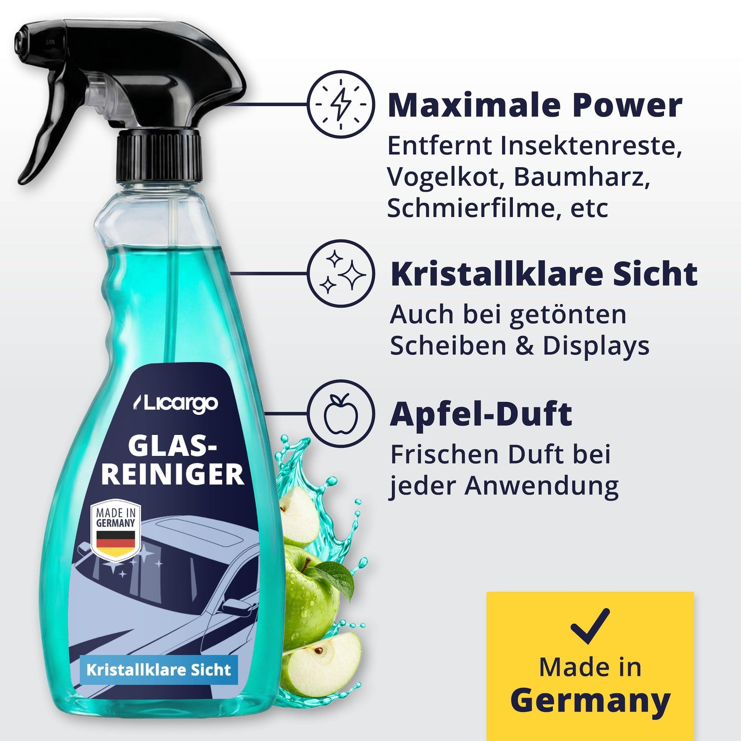Licargo Nettoyant pour vitres de voiture 750 ml - Nettoyant pour vitres intérieures et extérieures - Ne laisse pas de traces - Fabriqué en Allemagne