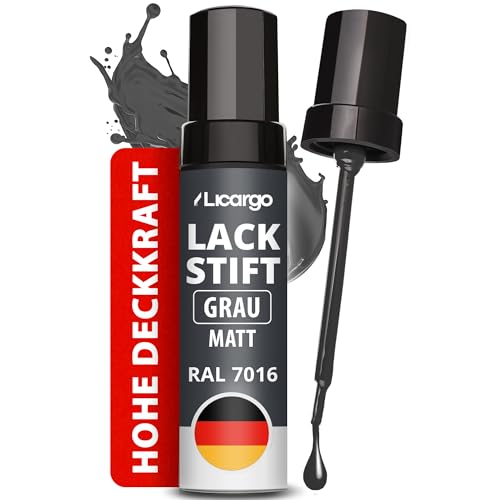 Stylo de retouche Licargo - gris anthracite mat RAL 7016 - peinture de retouche pour voiture, jantes et métal - avec pinceau de précision