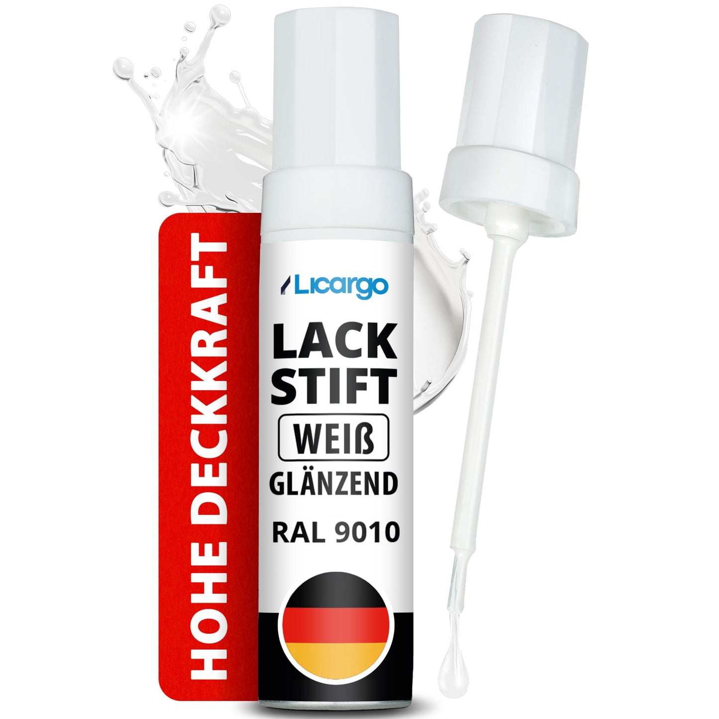 LICARGO stylo de retouche pour voiture - blanc brillant - avec pinceau de précision - couvrance élevée