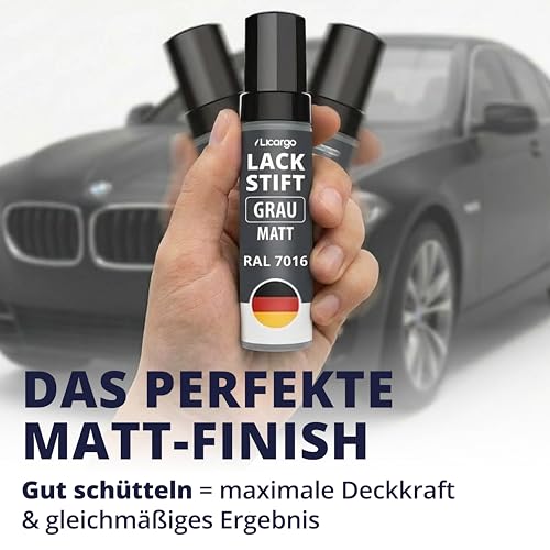 Stylo de retouche Licargo - gris anthracite mat RAL 7016 - peinture de retouche pour voiture, jantes et métal - avec pinceau de précision