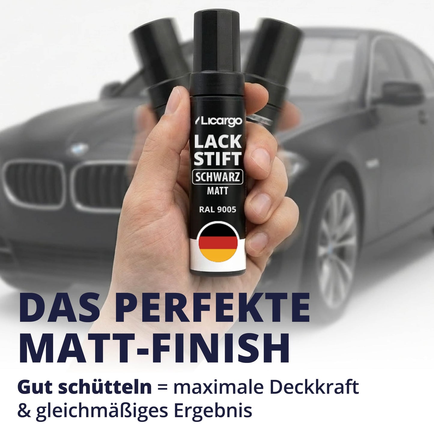 Stylo de retouche Licargo noir mat - stylo de retouche pour peinture automobile - pinceau de précision - couvrance élevée et séchage rapide - fabriqué en Allemagne