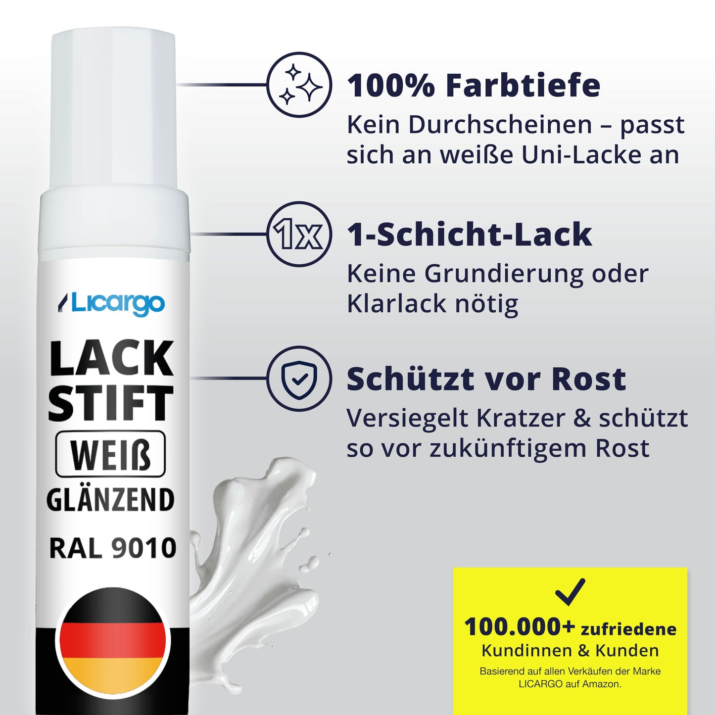 LICARGO stylo de retouche pour voiture - blanc brillant - avec pinceau de précision - couvrance élevée