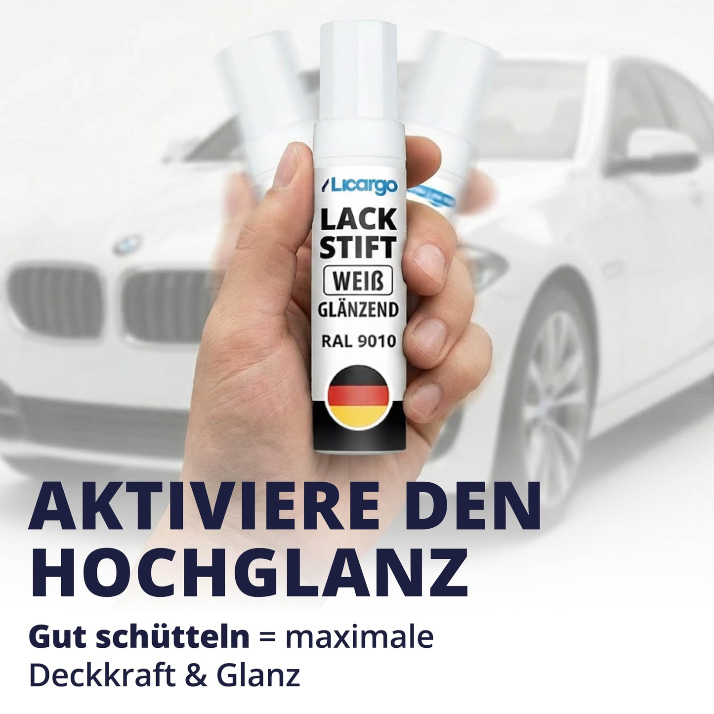 LICARGO stylo de retouche pour voiture - blanc brillant - avec pinceau de précision - couvrance élevée
