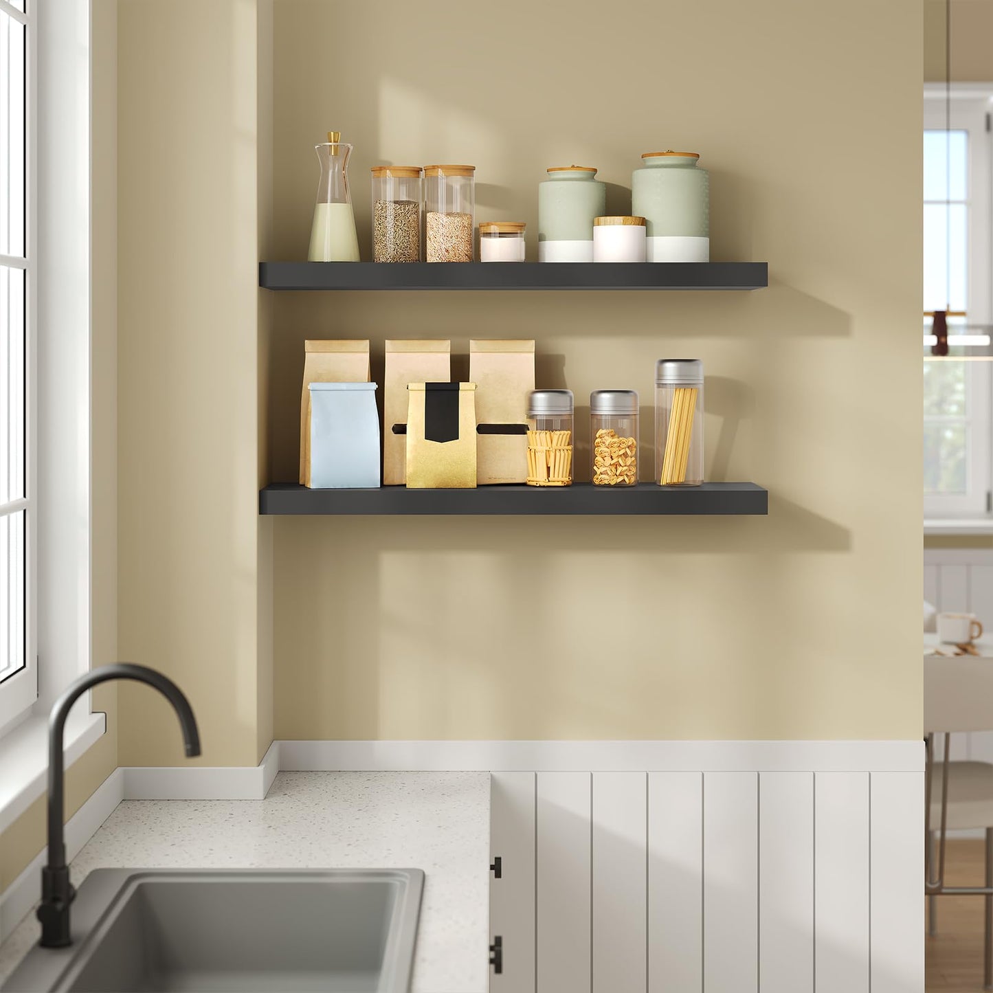 eSituro SWS0260 étagère murale flottante - étagère murale - MDF noir mat - 40 x 23 x 3,8 cm - capacité de charge 10 kg