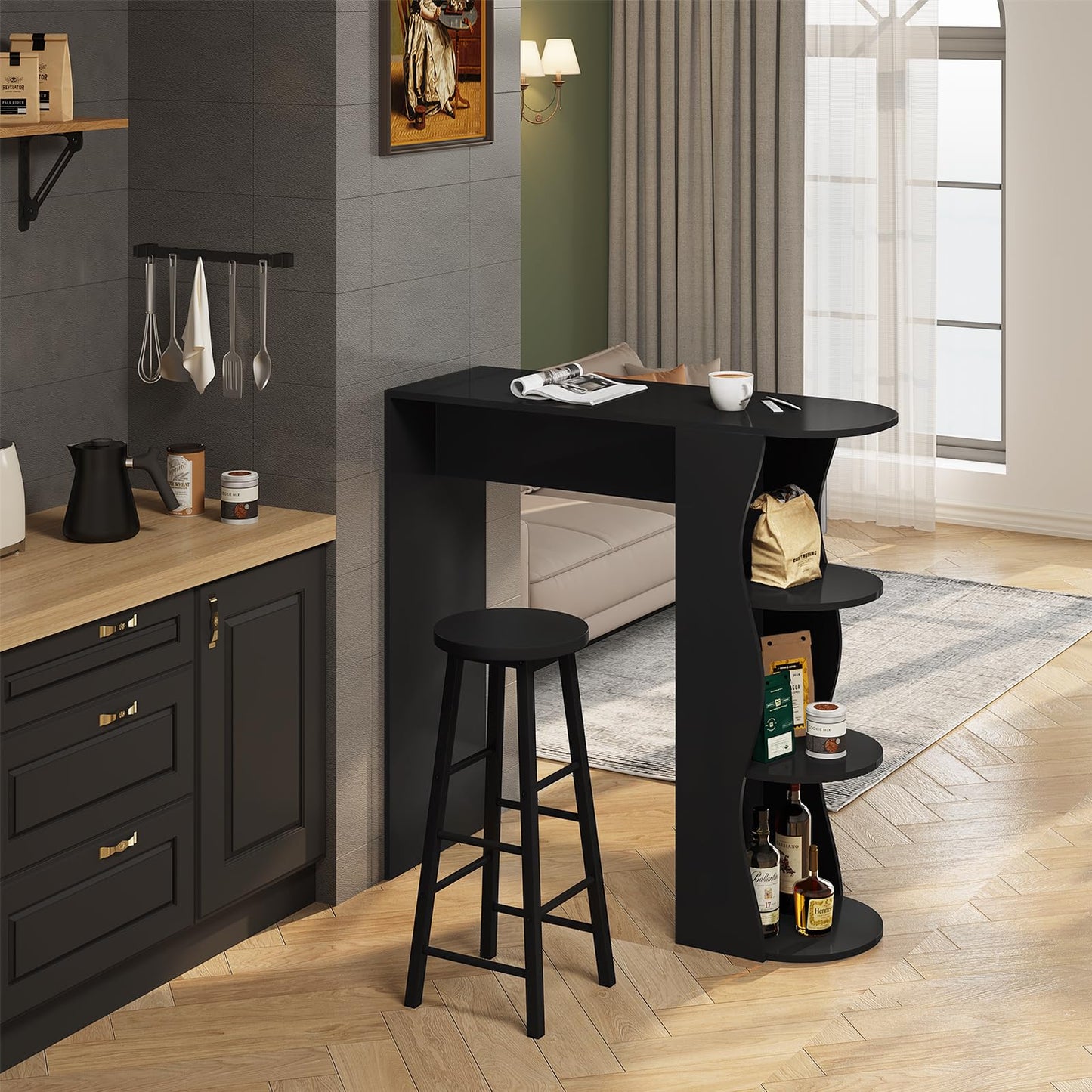 WOLTU BH130sz-2 - Lot de 2 tabourets de bar - Noir - Hauteur d'assise 71 cm avec repose-pieds