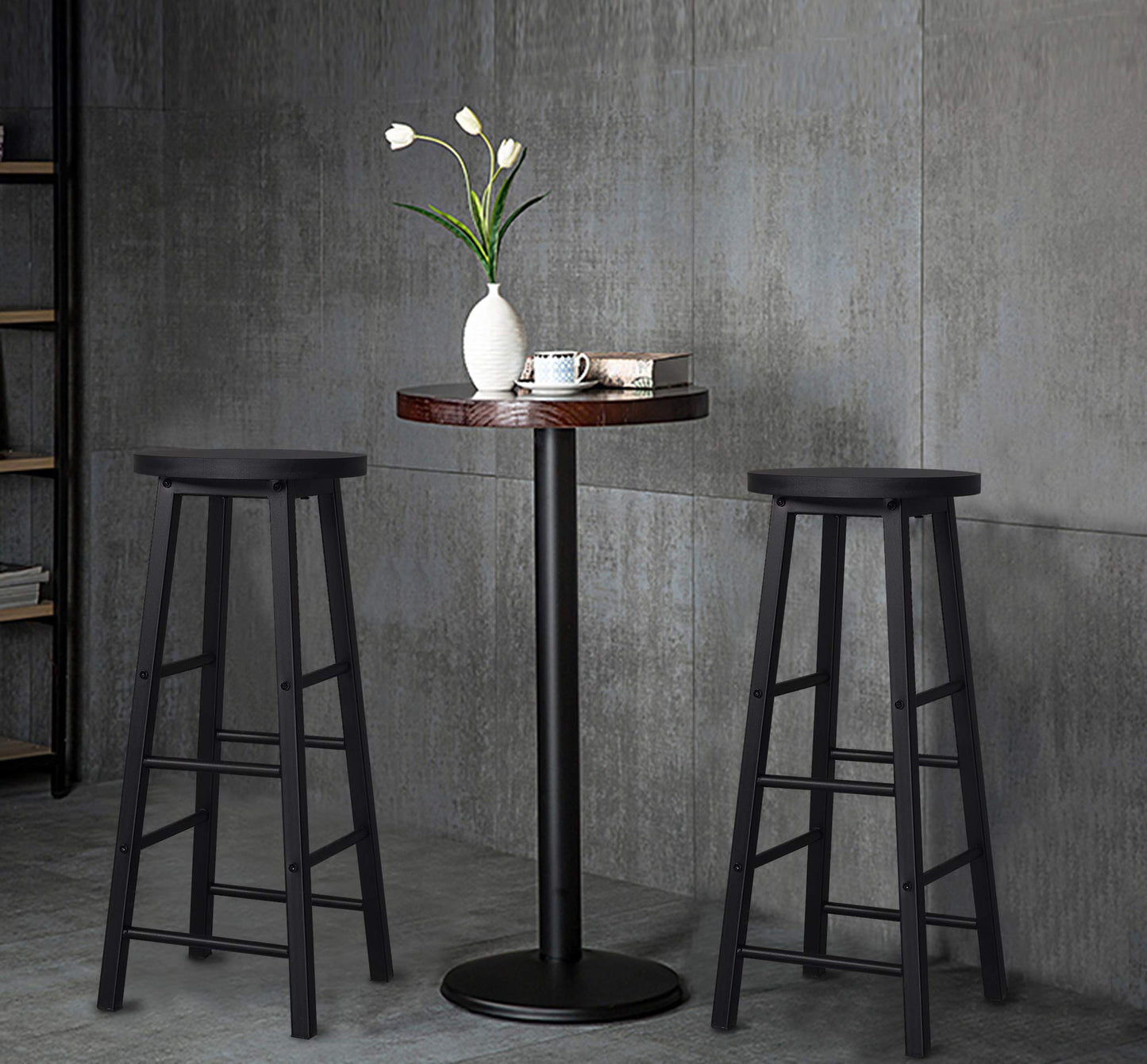 WOLTU BH130sz-2 - Lot de 2 tabourets de bar - Noir - Hauteur d'assise 71 cm avec repose-pieds