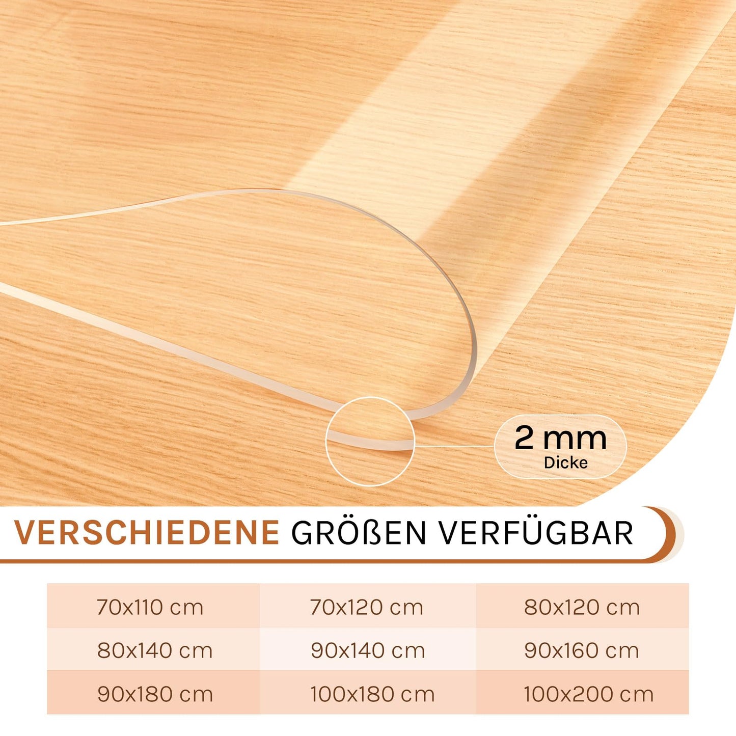 WOLTU film transparent pour table - PVC protecteur de table 2 mm - bord biseauté 45 degrés - 90 x 140 cm