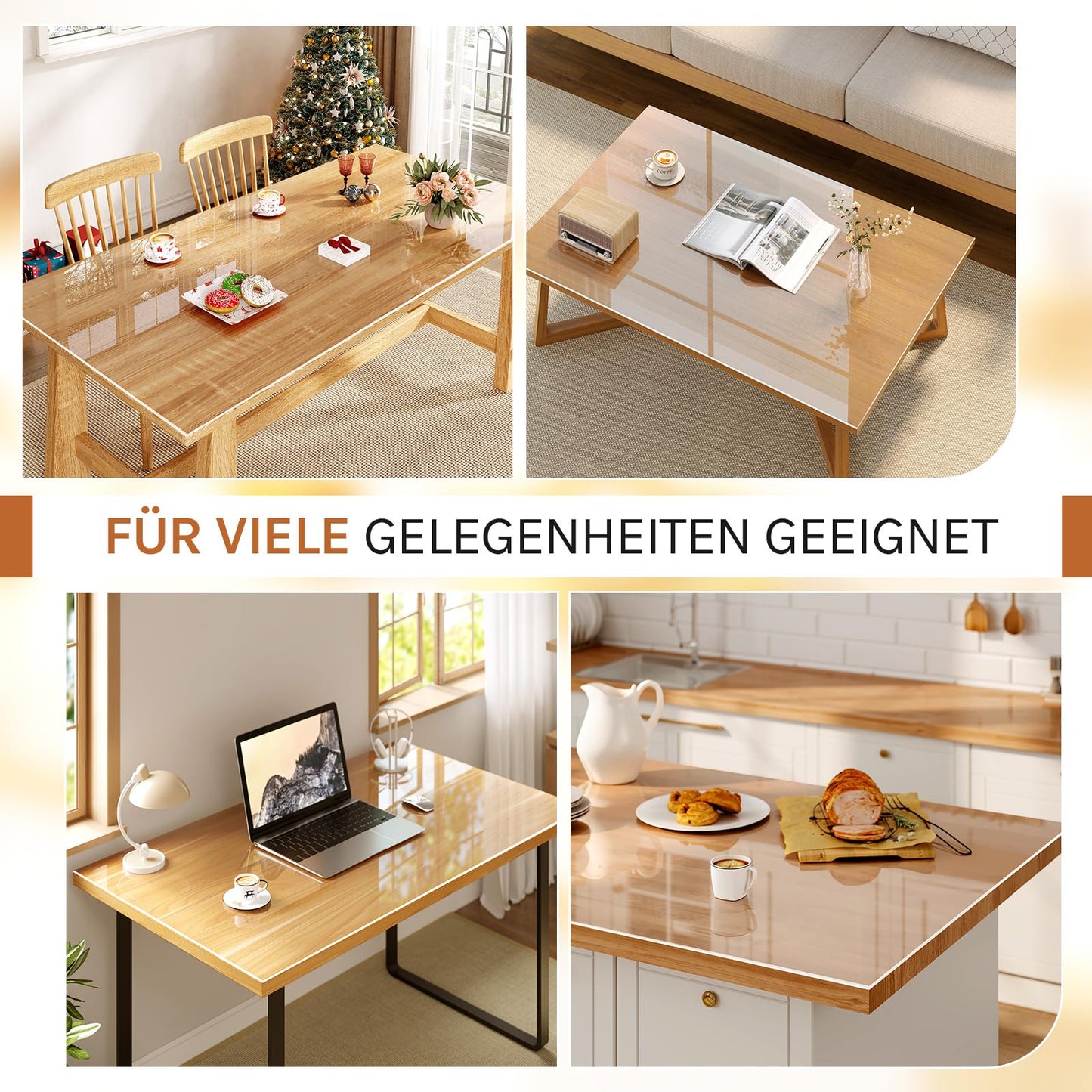 WOLTU film transparent pour table - PVC protecteur de table 2 mm - bord biseauté 45 degrés - 90 x 140 cm