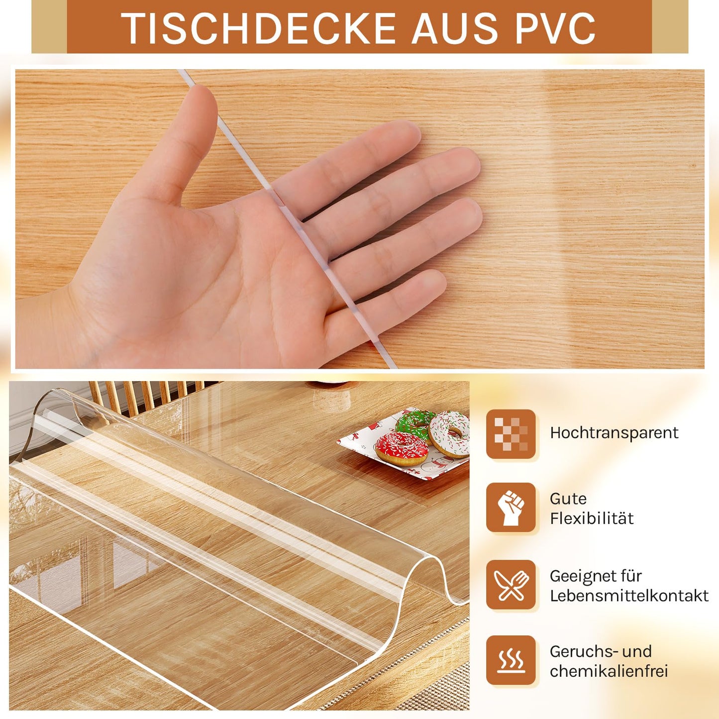 WOLTU film transparent de protection de table - nappe PVC 2 mm - 90 x 160 cm - bord biseauté
