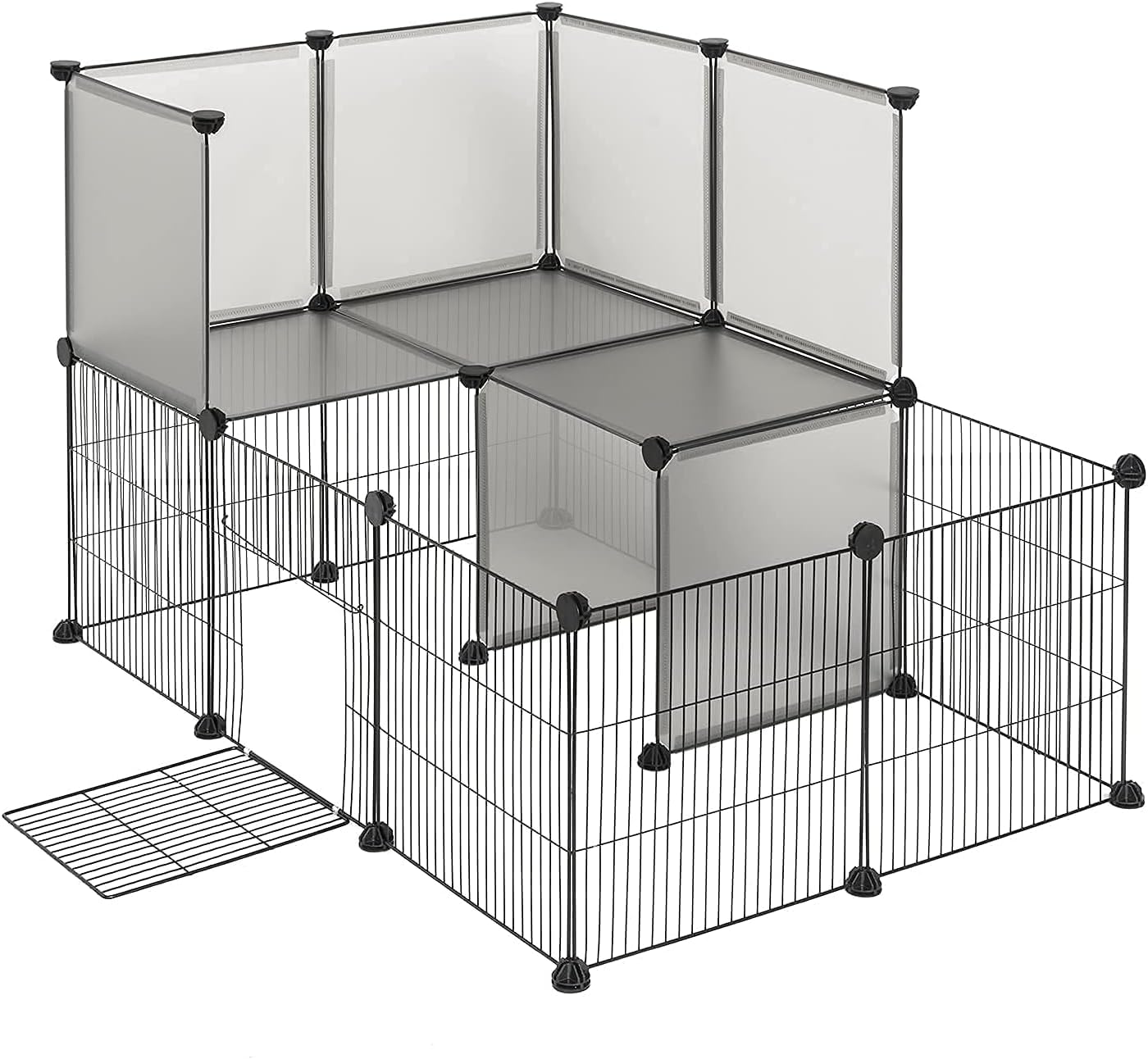 EUGAD parc à double plancher - parc modulaire pour chiots et rongeurs avec porte - gris - 107 x 72 x 72 cm - panneaux 35 x 35 cm
