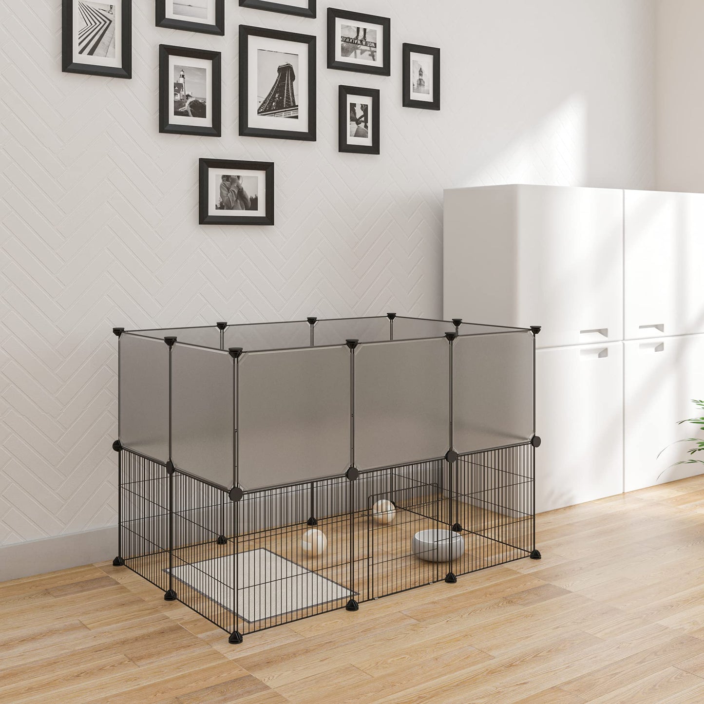 EUGAD parc à double plancher - parc modulaire pour chiots et rongeurs avec porte - gris - 107 x 72 x 72 cm - panneaux 35 x 35 cm