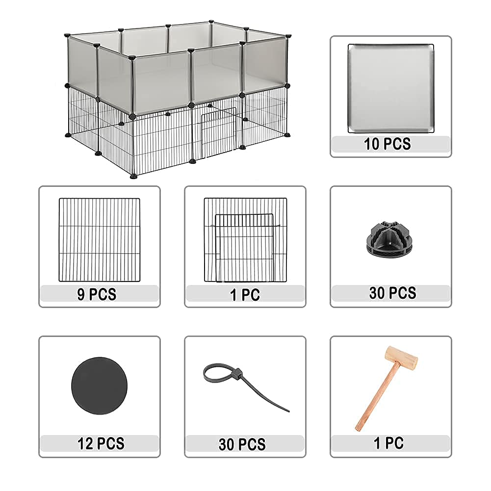 EUGAD parc à double plancher - parc modulaire pour chiots et rongeurs avec porte - gris - 107 x 72 x 72 cm - panneaux 35 x 35 cm