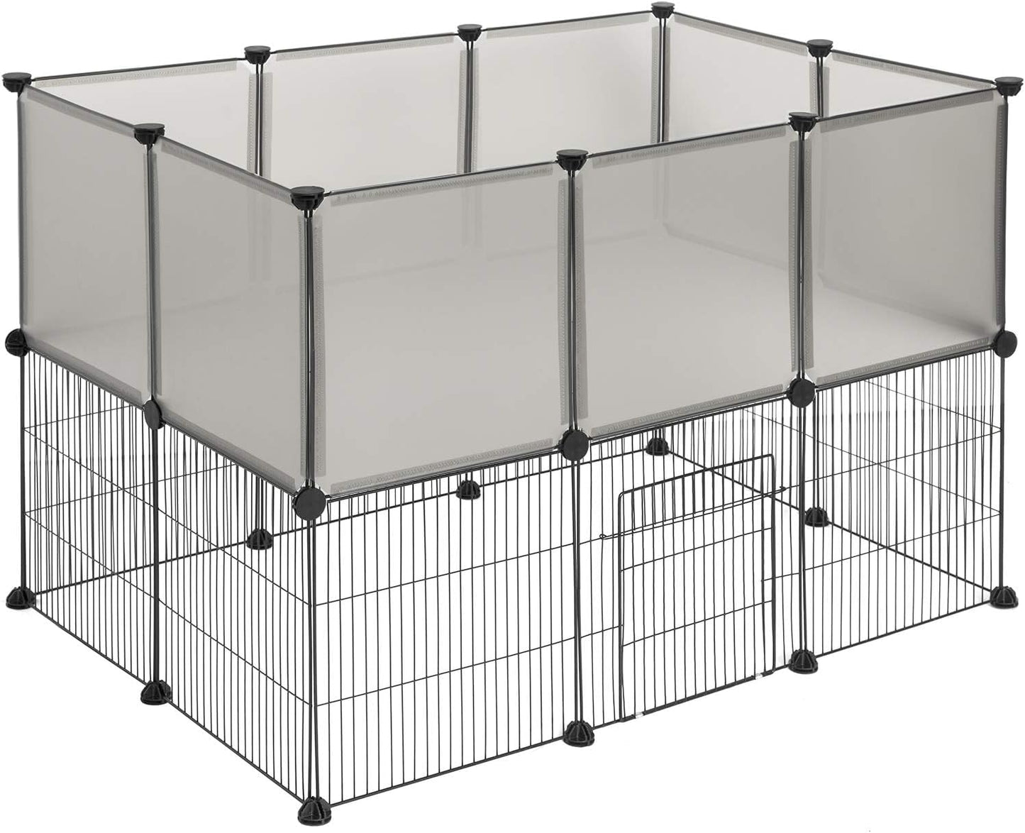 EUGAD parc à double plancher - parc modulaire pour chiots et rongeurs avec porte - gris - 107 x 72 x 72 cm - panneaux 35 x 35 cm