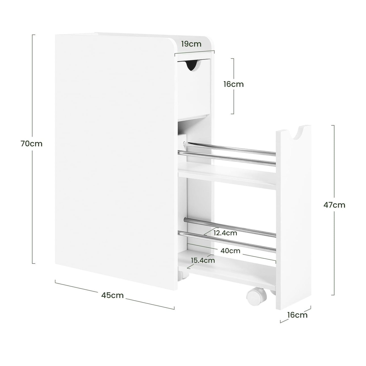 EUGAD meuble de salle de bain étroit - meuble de rangement indépendant - avec tiroir sur roulettes - blanc