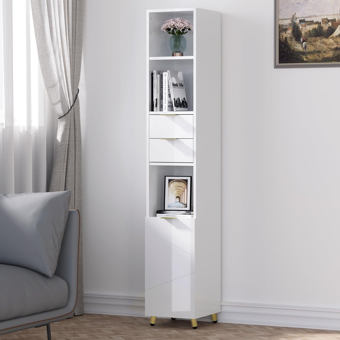 EUGAD armoire haute de salle de bain - blanc brillant - autoportante - 30 x 160 x 28,5 cm