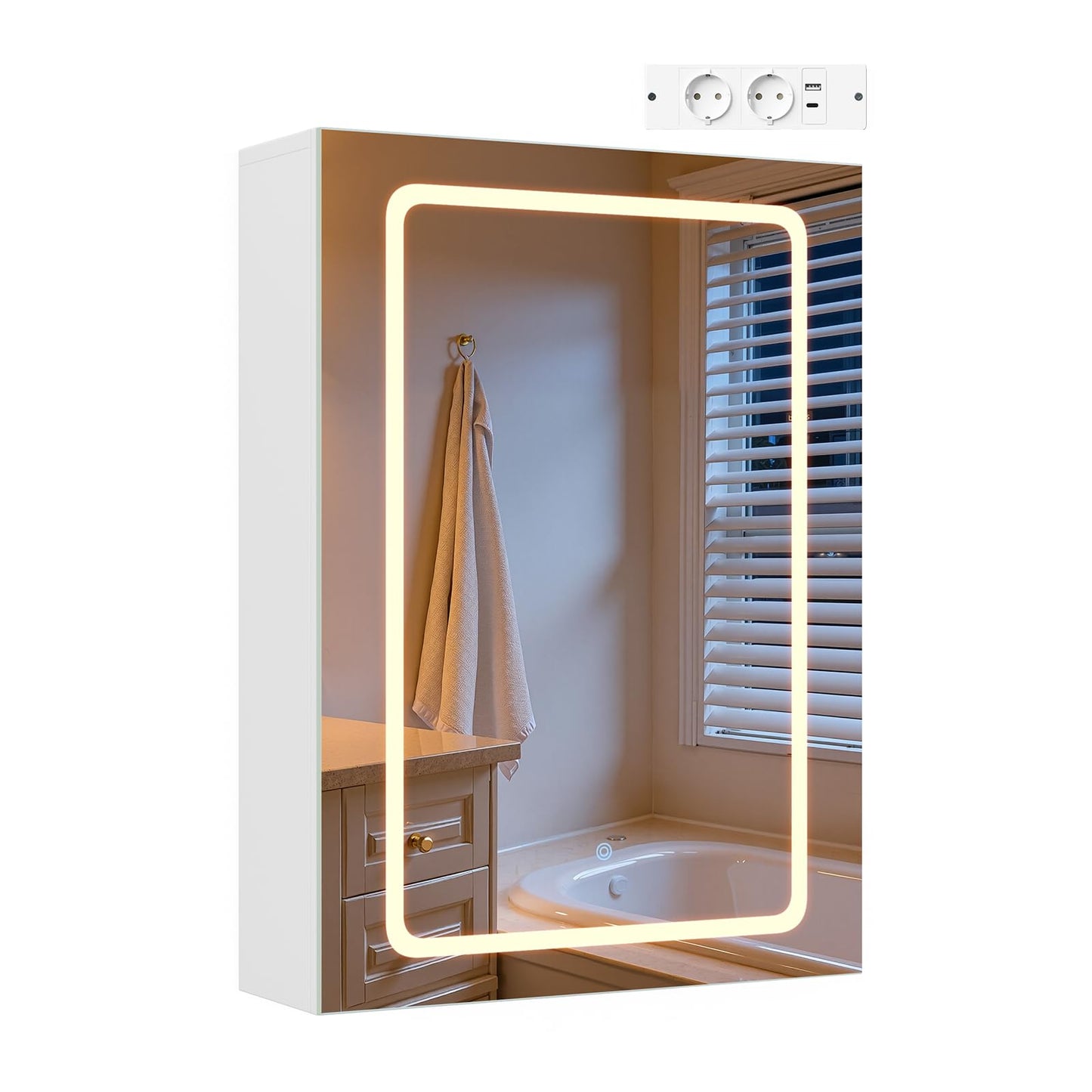 EUGAD armoire de toilette - 1 porte miroir - 3 températures de couleur - avec prise - blanc - 50 x 70 x 14,5 cm