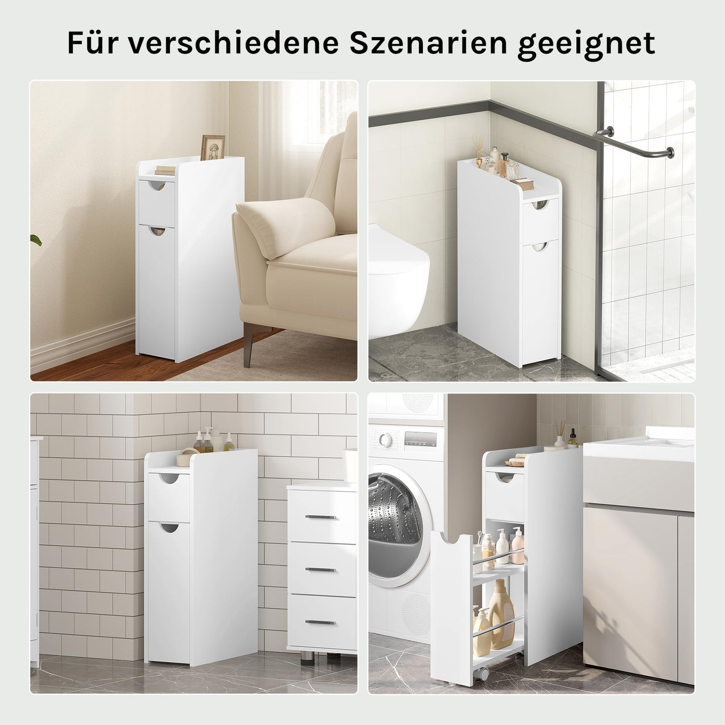 EUGAD meuble de salle de bain étroit - meuble de rangement indépendant - avec tiroir sur roulettes - blanc