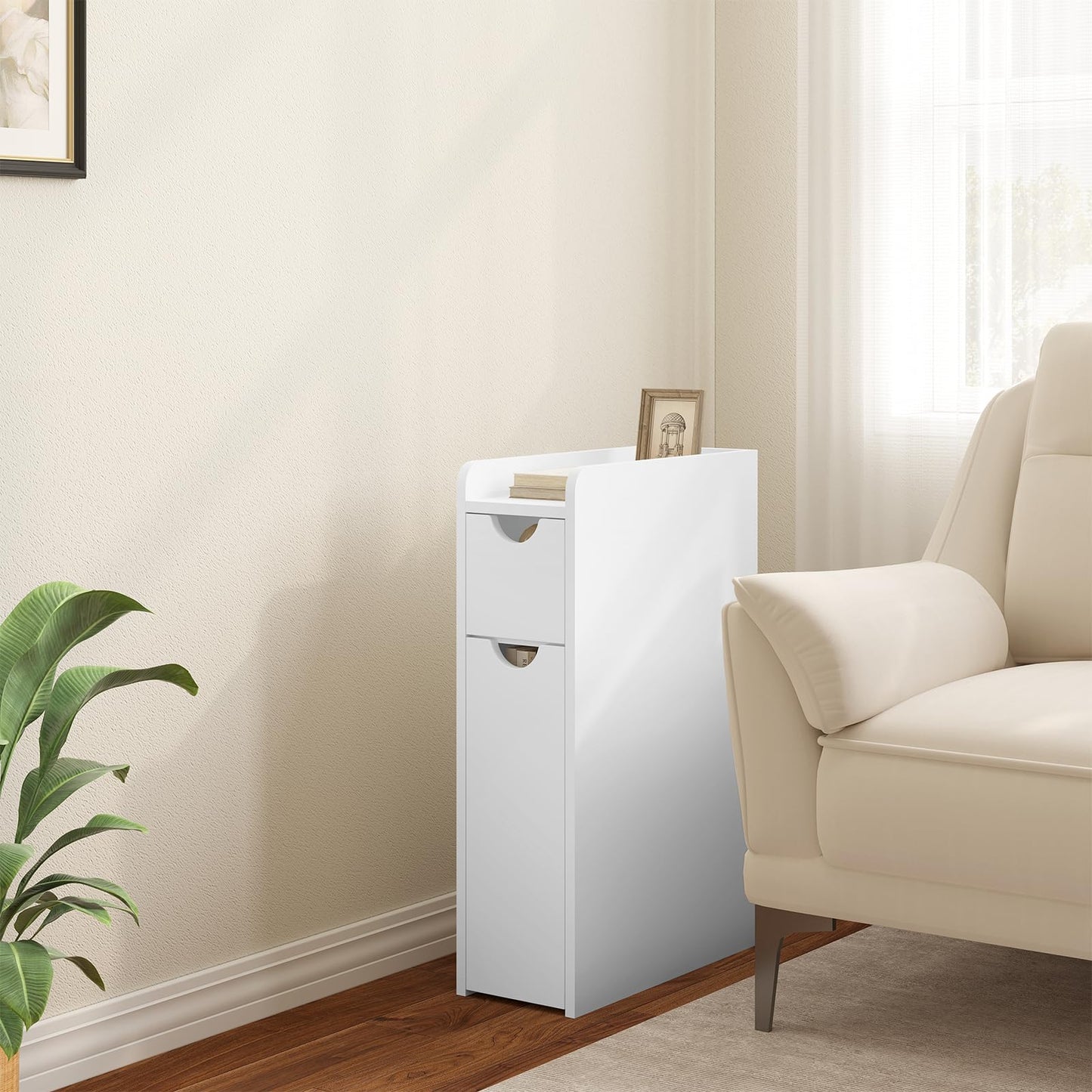 EUGAD meuble de salle de bain étroit - meuble de rangement indépendant - avec tiroir sur roulettes - blanc
