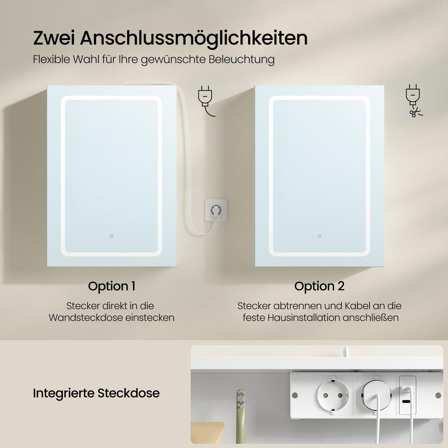 EUGAD armoire de toilette - 1 porte miroir - 3 températures de couleur - avec prise - blanc - 50 x 70 x 14,5 cm