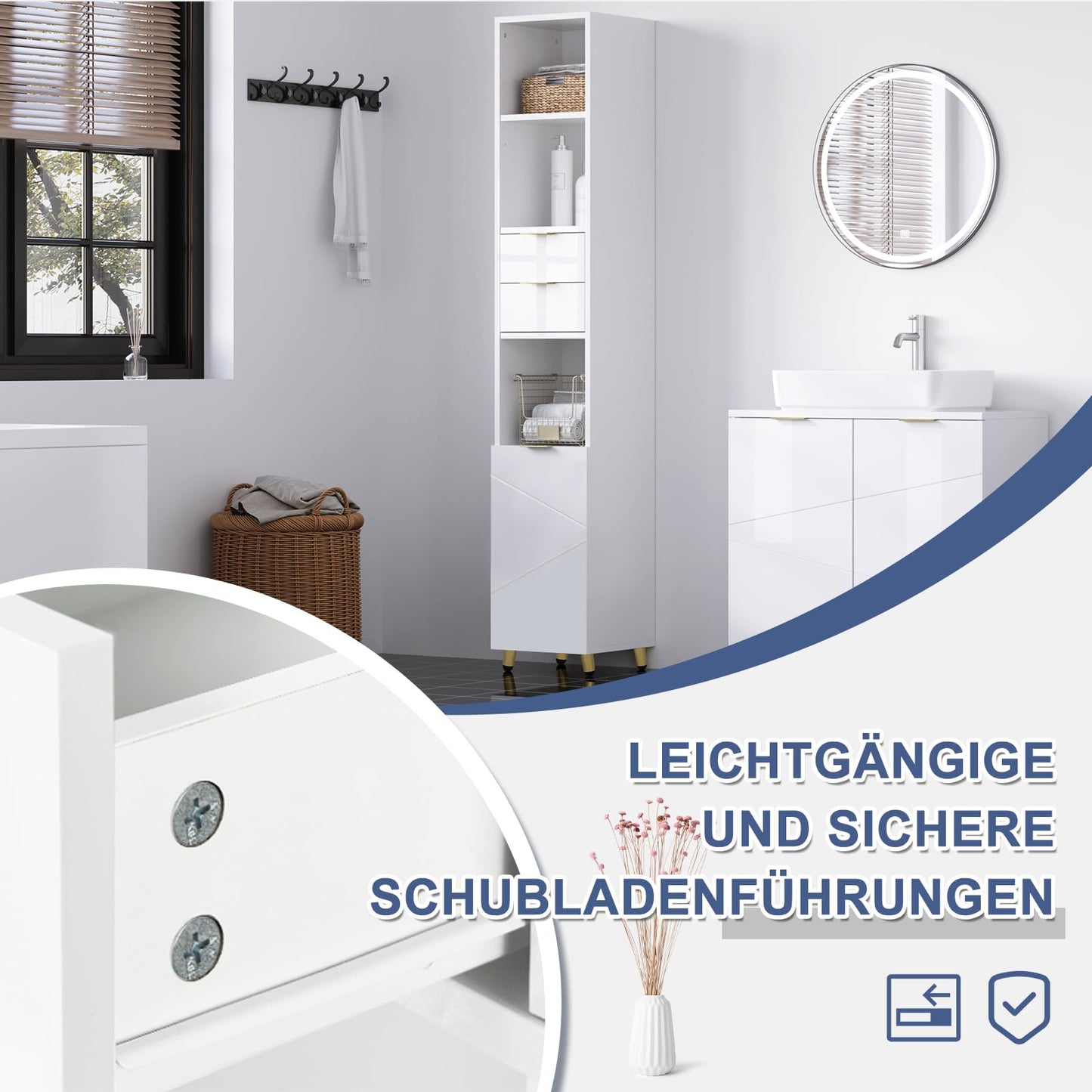 EUGAD armoire haute de salle de bain - blanc brillant - autoportante - 30 x 160 x 28,5 cm