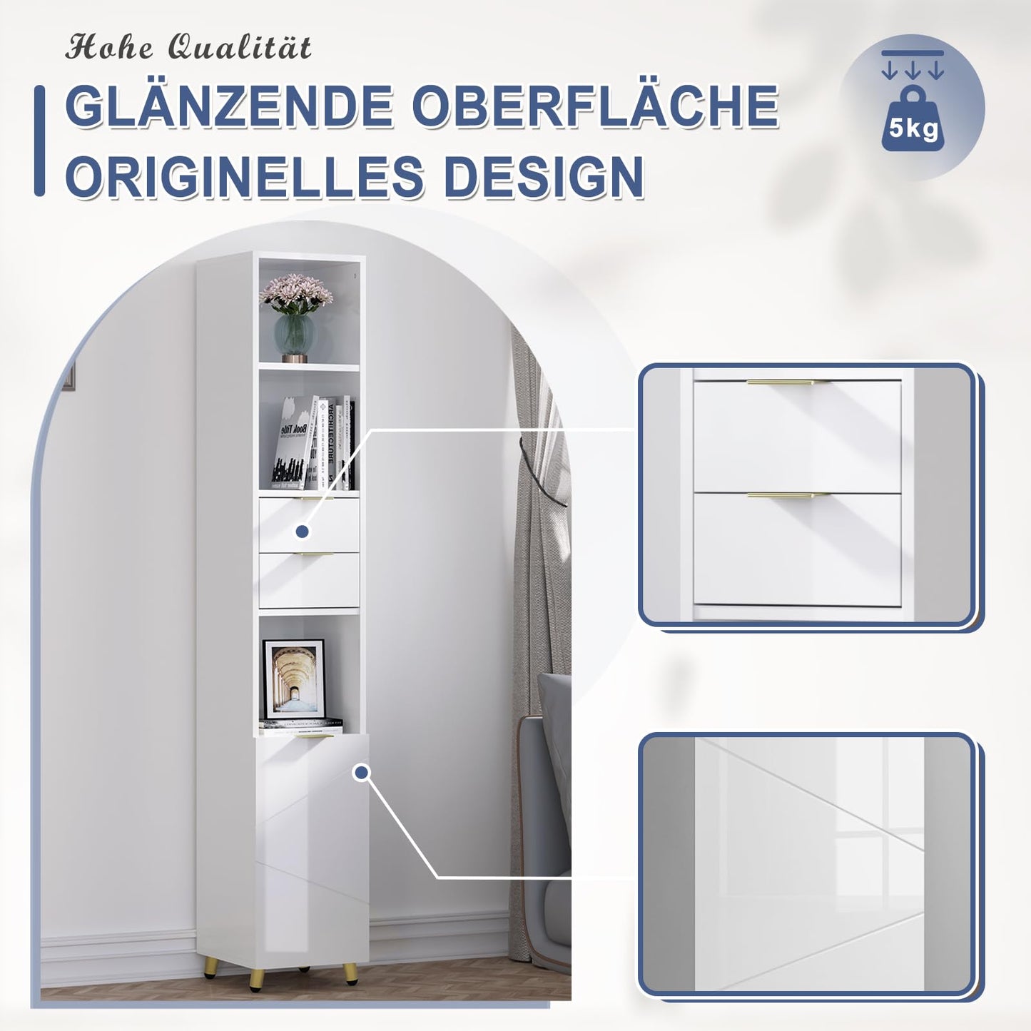EUGAD armoire haute de salle de bain - blanc brillant - autoportante - 30 x 160 x 28,5 cm