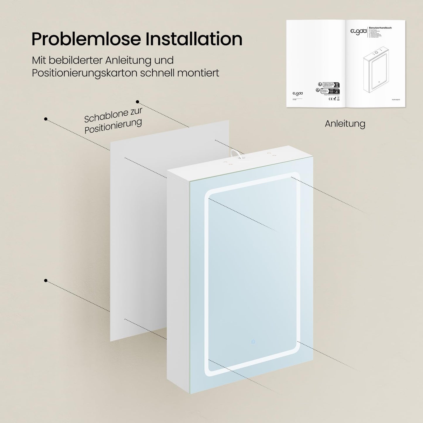 EUGAD armoire de toilette - 1 porte miroir - 3 températures de couleur - avec prise - blanc - 50 x 70 x 14,5 cm