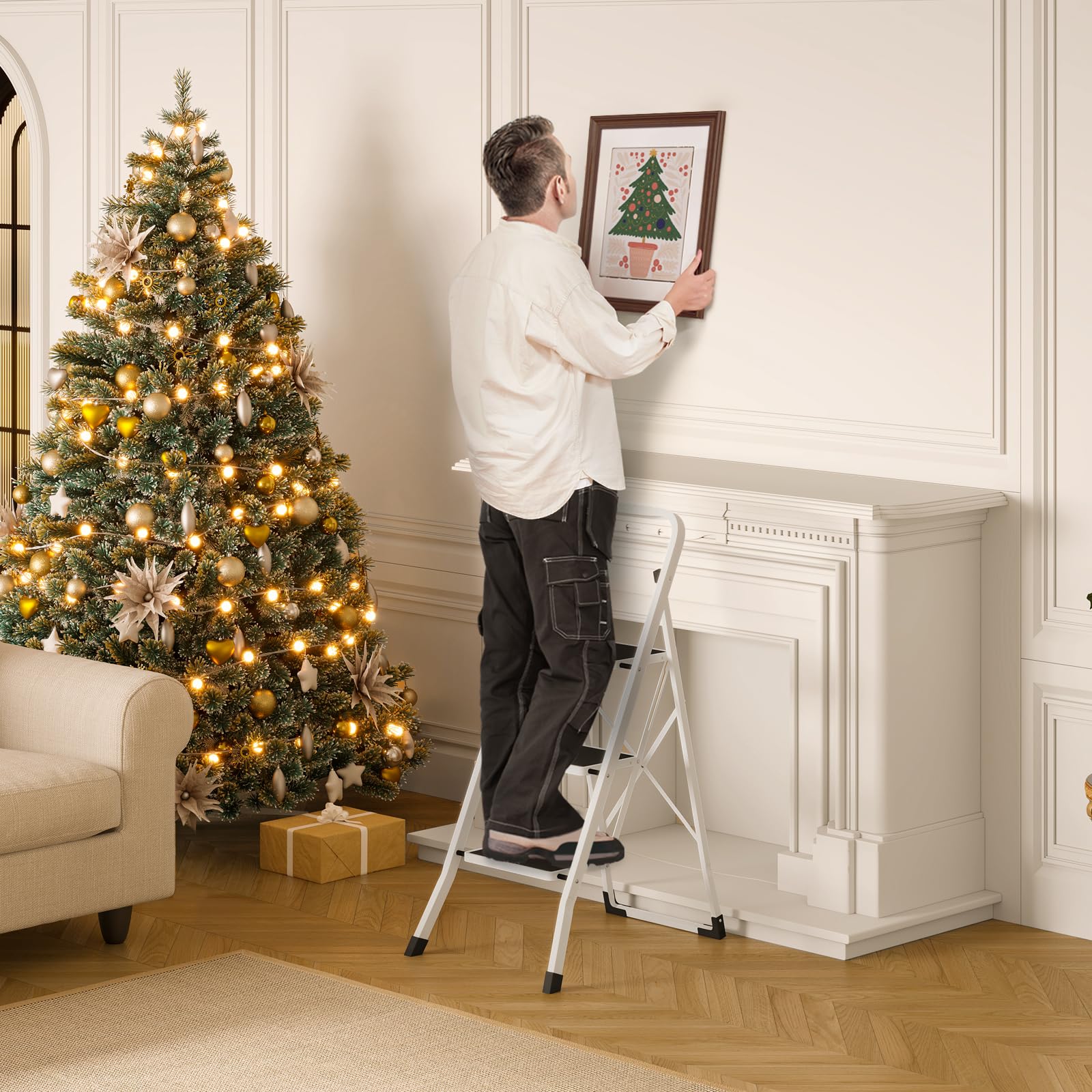 Escabeau Eugad - 3 marches - Charge max. 150 kg - 46 x 65 x 104 cm - Noir / Blanc