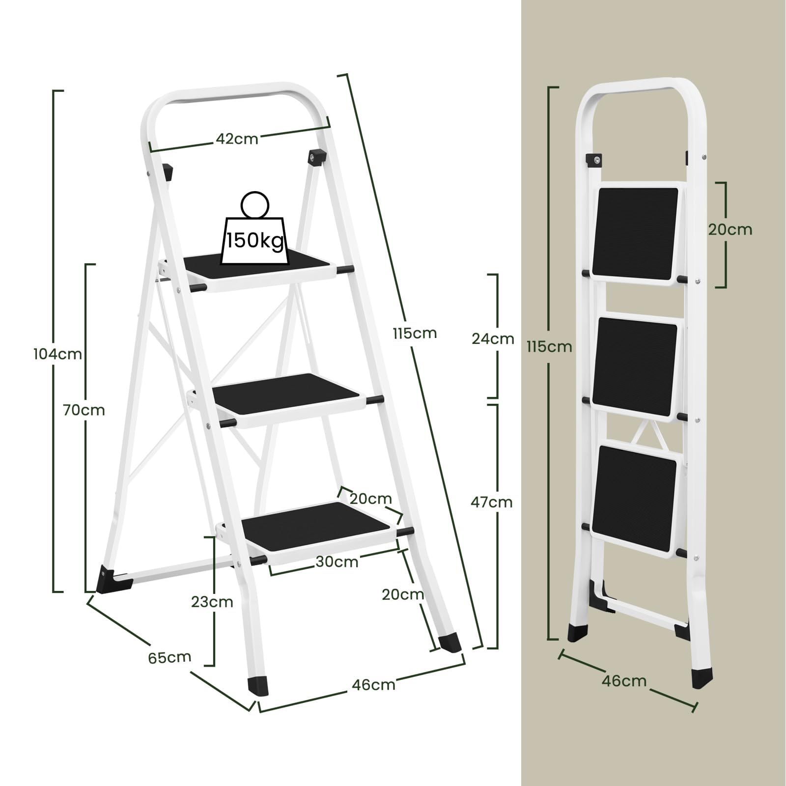 Escabeau Eugad - 3 marches - Charge max. 150 kg - 46 x 65 x 104 cm - Noir / Blanc
