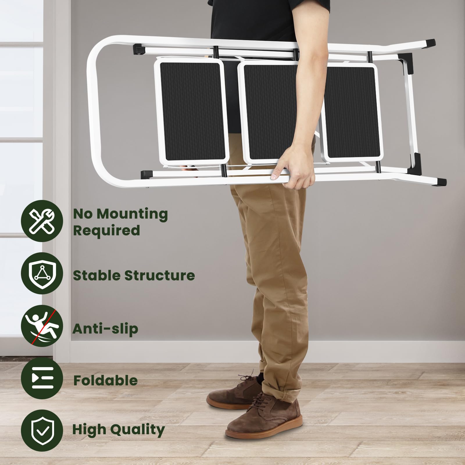 Escabeau Eugad - 3 marches - Charge max. 150 kg - 46 x 65 x 104 cm - Noir / Blanc