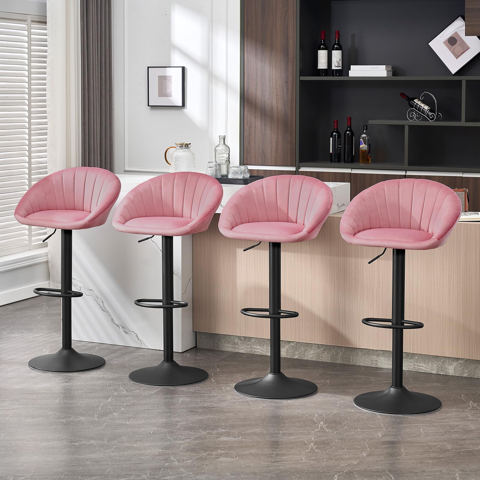 Tabouret de bar WOLTU BH428rs-1 - hauteur réglable et pivotant - velours rose - avec dossier - max. 150 kg