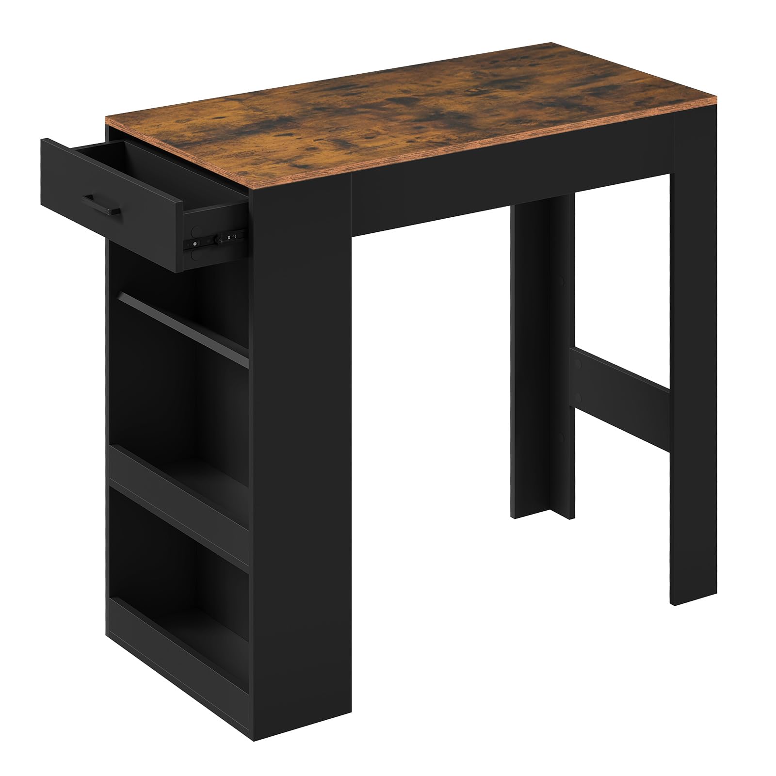 Table haute WOLTU - table haute avec tiroir, 3 étagères et casier à bouteilles - brun rustique et noir - 100 x 50 x 100 cm