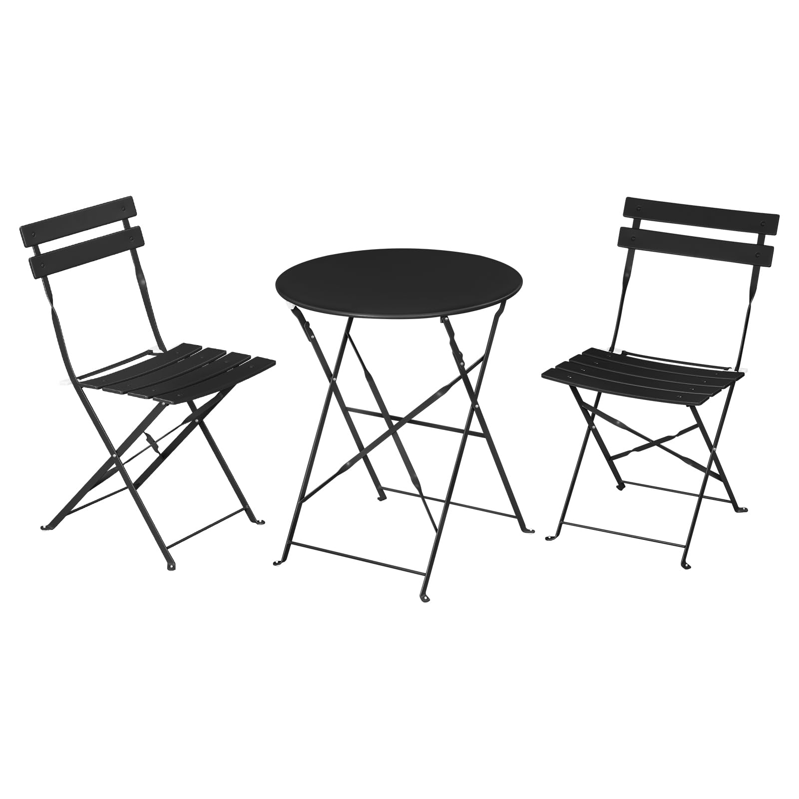 Ensemble de mobilier de jardin ESituro Bistro - 3 pièces pliables - table de 60 cm et 2 chaises - noir - pour balcon et terrasse