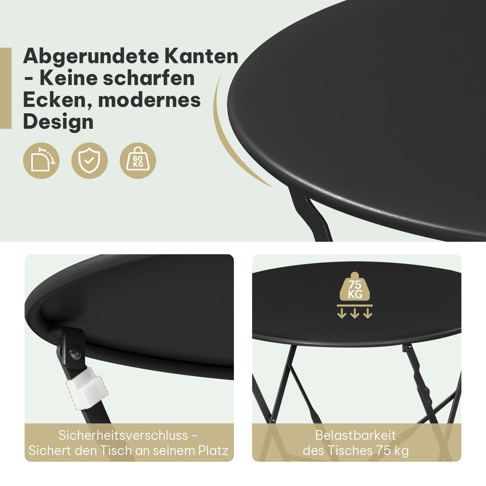 Ensemble de mobilier de jardin ESituro Bistro - 3 pièces pliables - table de 60 cm et 2 chaises - noir - pour balcon et terrasse