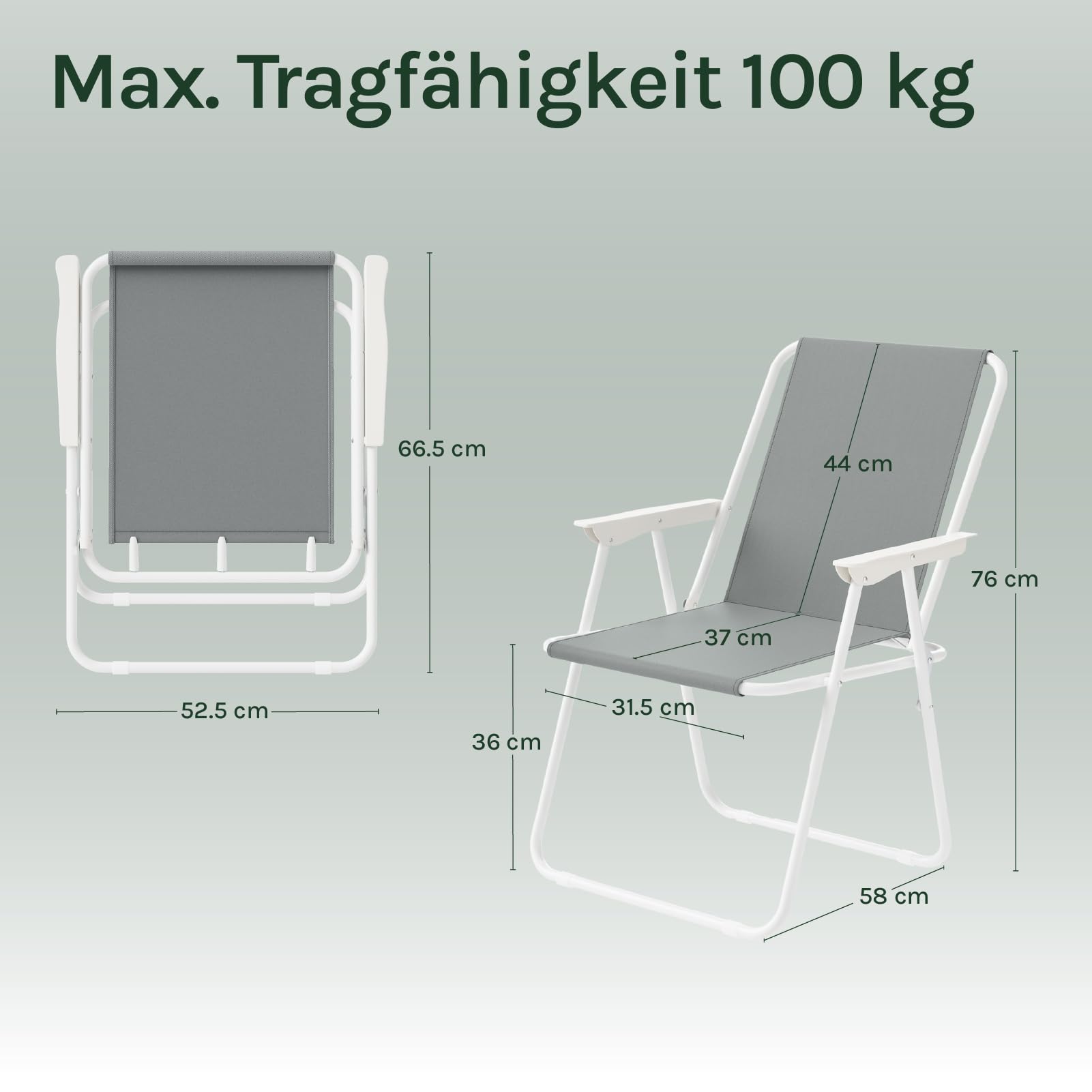 Lot de 2 chaises de camping WOLTU - chaises pliantes légères - tissu Oxford 600D - noir et gris foncé - charge max. 100 kg