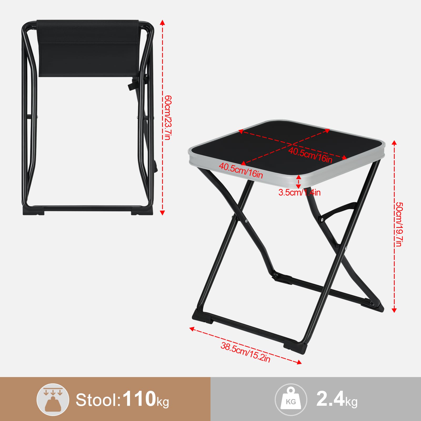 Table de camping Esituro - Pliable - Portable - Pour l'extérieur - 40,5 x 40,5 x 50 cm - Noir