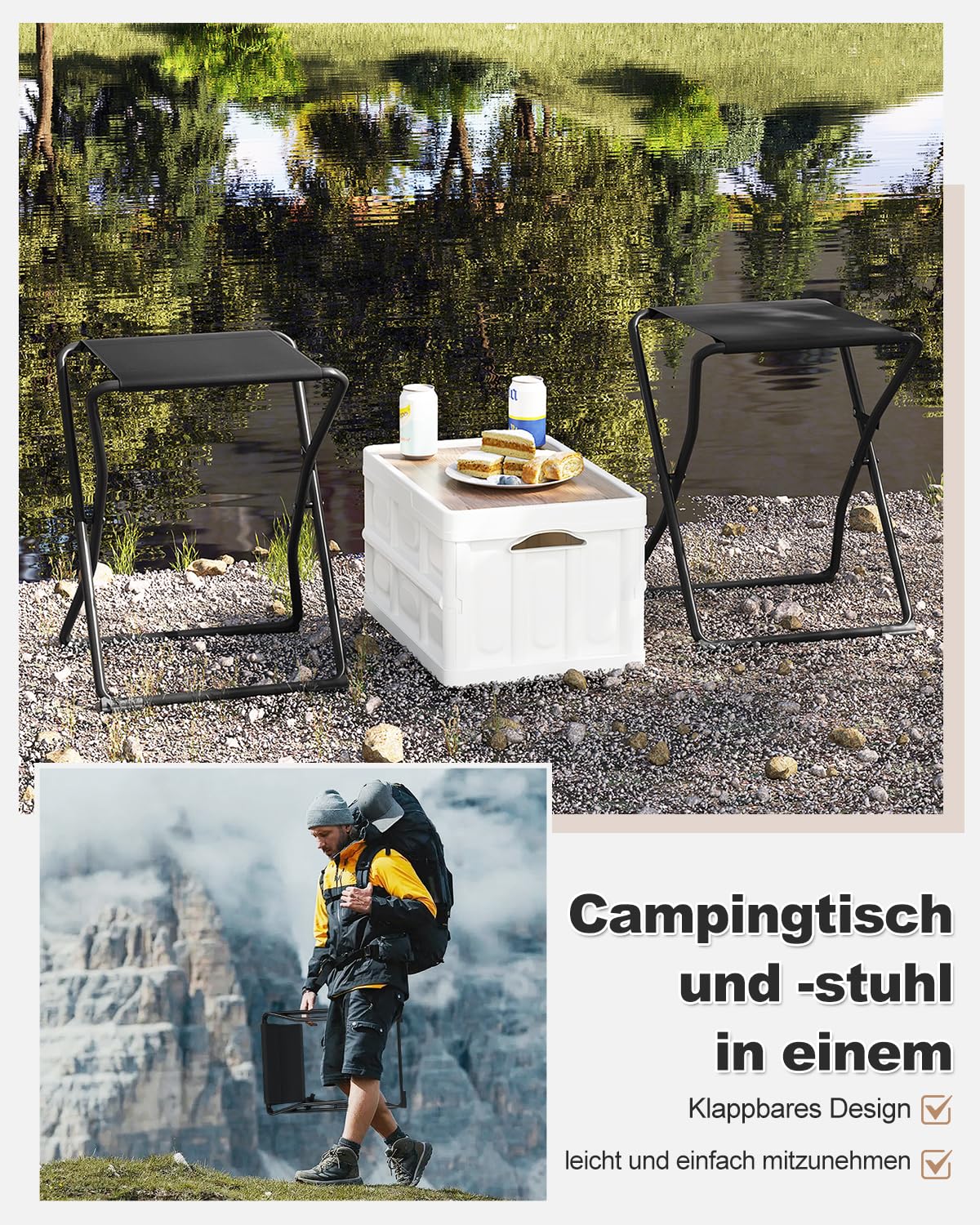 Table de camping Esituro - Pliable - Portable - Pour l'extérieur - 40,5 x 40,5 x 50 cm - Noir