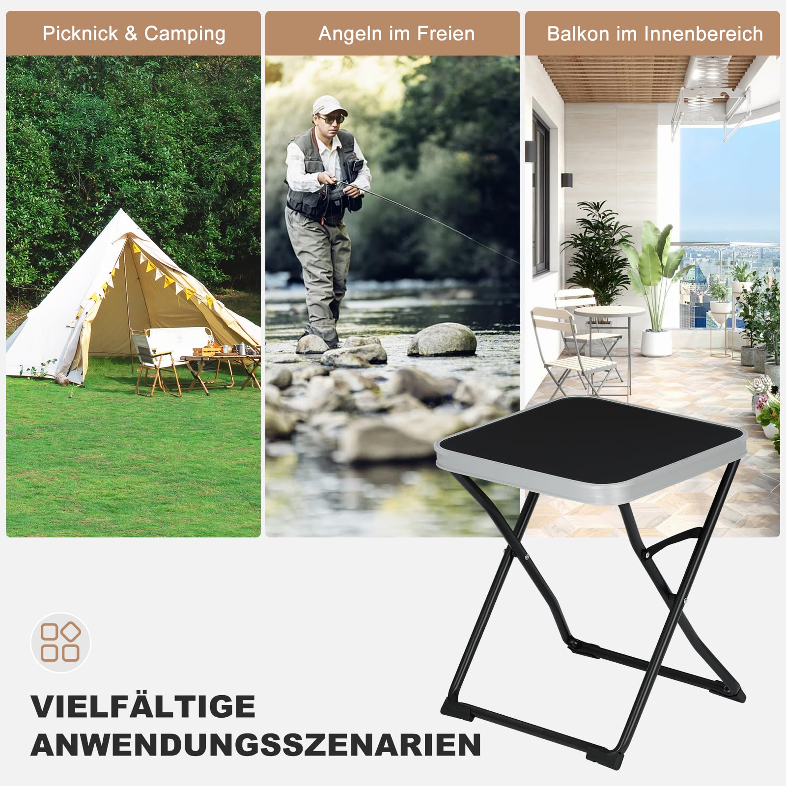 Table de camping Esituro - Pliable - Portable - Pour l'extérieur - 40,5 x 40,5 x 50 cm - Noir