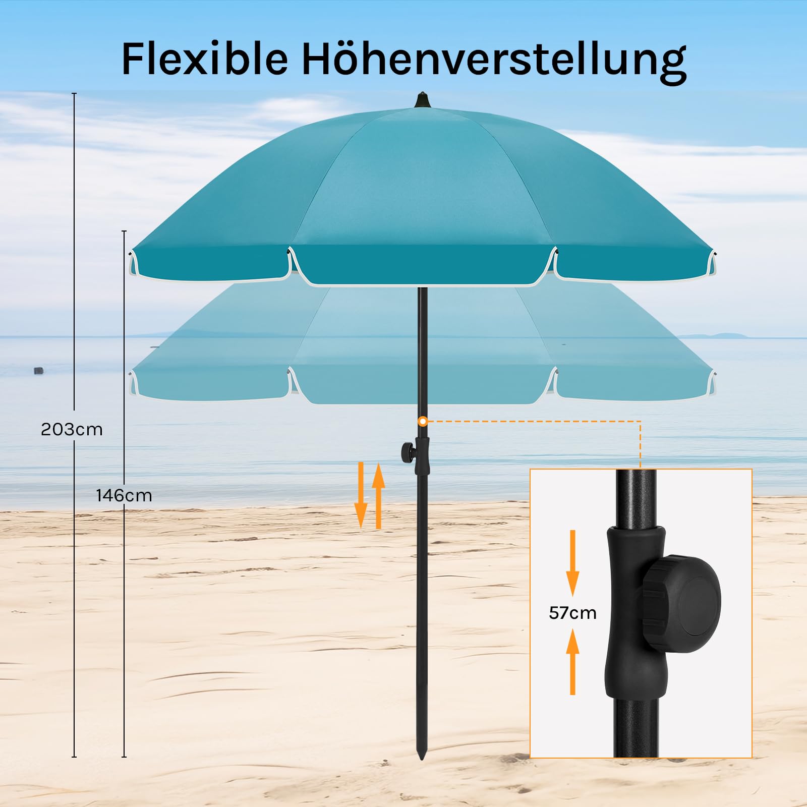 Parasol de balcon WOLTU - Rond 175 cm - Bleu - Inclinable à 45 degrés - Réglable en hauteur - Résistant aux UV et imperméable
