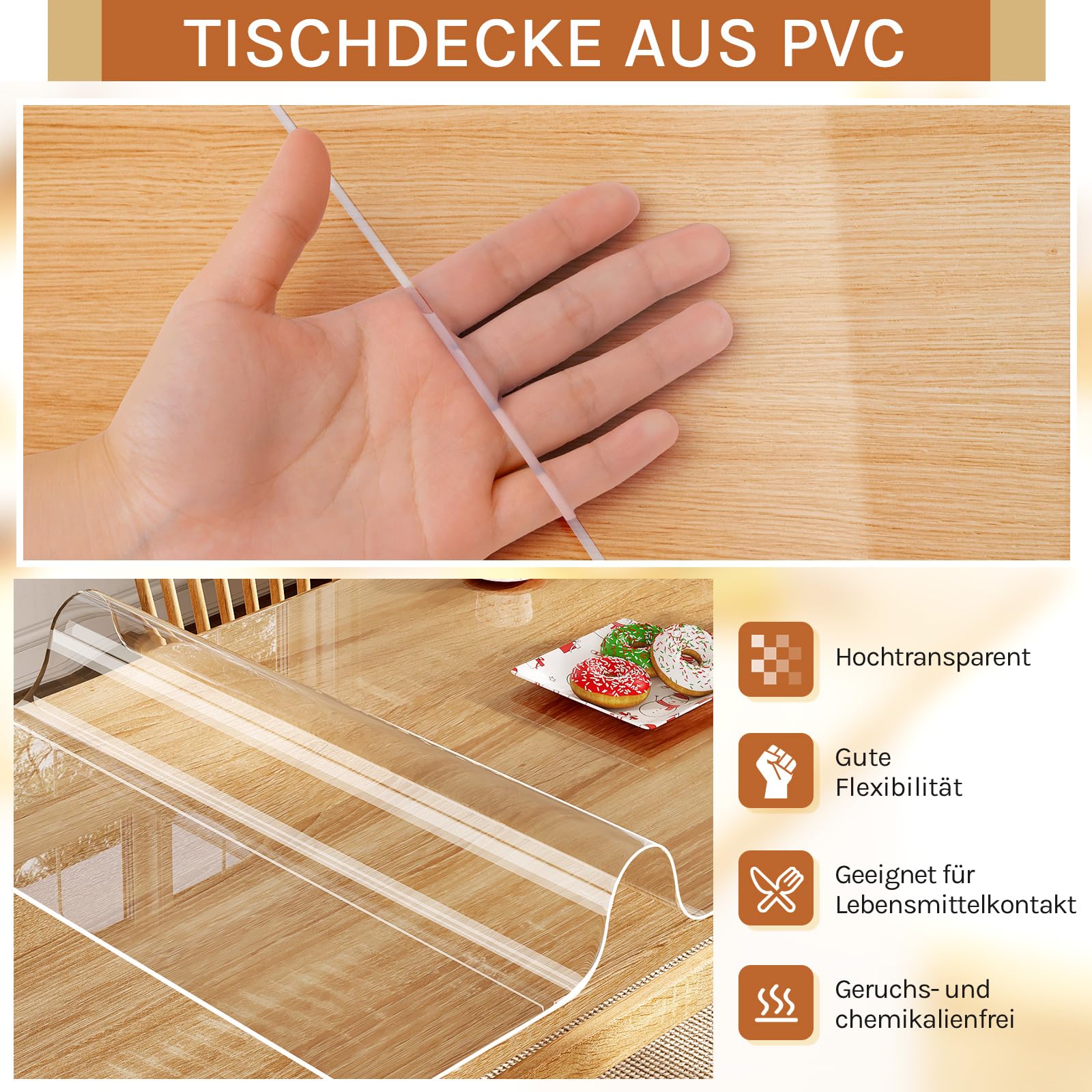 Film de protection pour table WOLTU - PVC transparent - 2 mm - bord biseauté à 45 degrés - 90 x 180 cm