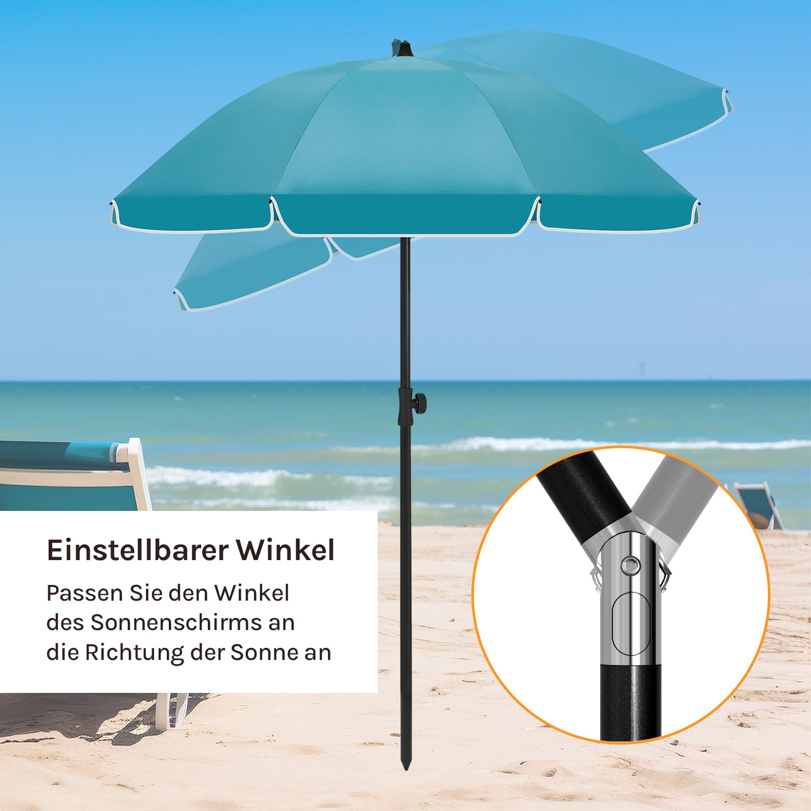 Parasol de balcon WOLTU - Rond 175 cm - Bleu - Inclinable à 45 degrés - Réglable en hauteur - Résistant aux UV et imperméable