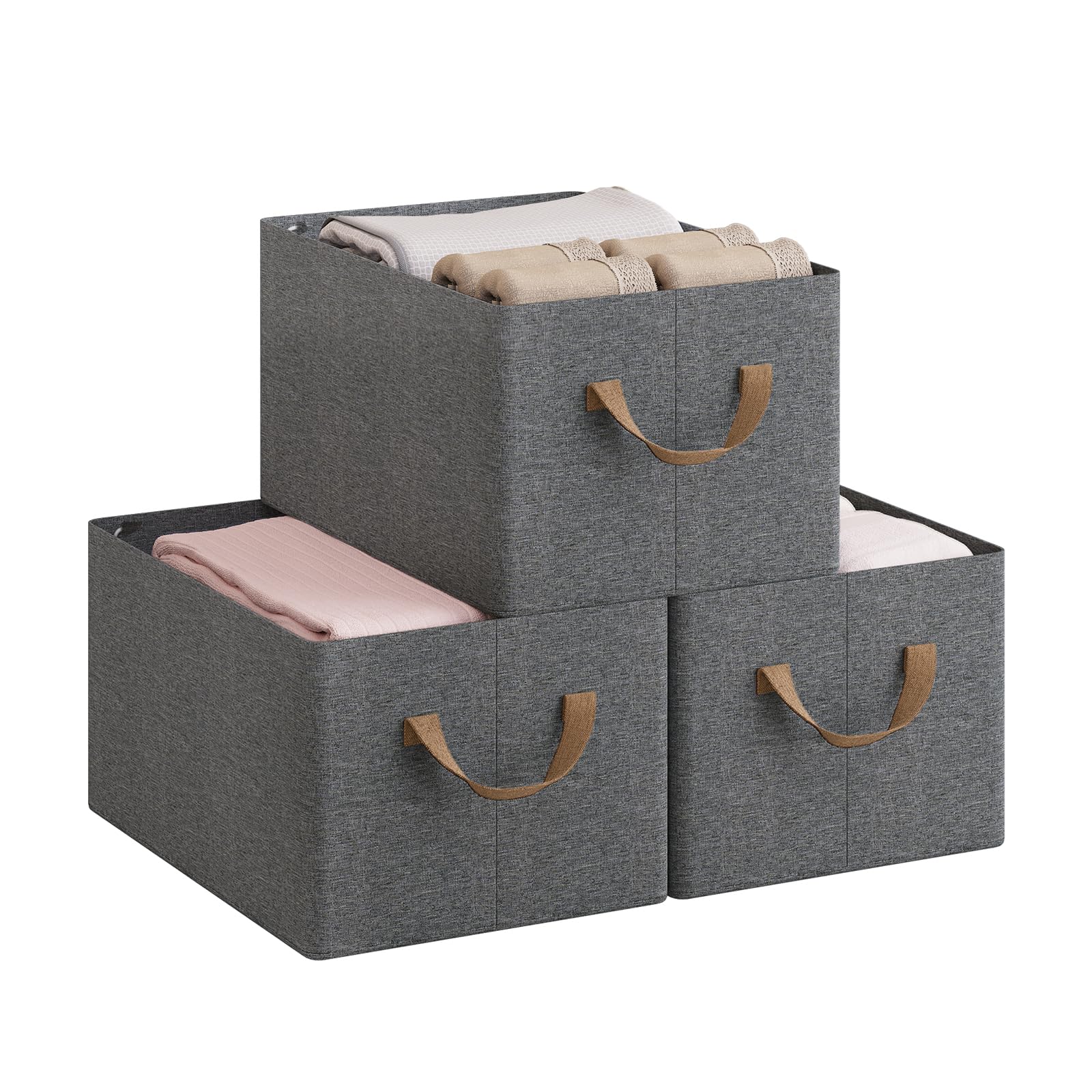 Lot de 3 bacs de rangement WOLTU - tissu polyester - pliables avec poignées - gris - 37,5 x 20 x 26 cm