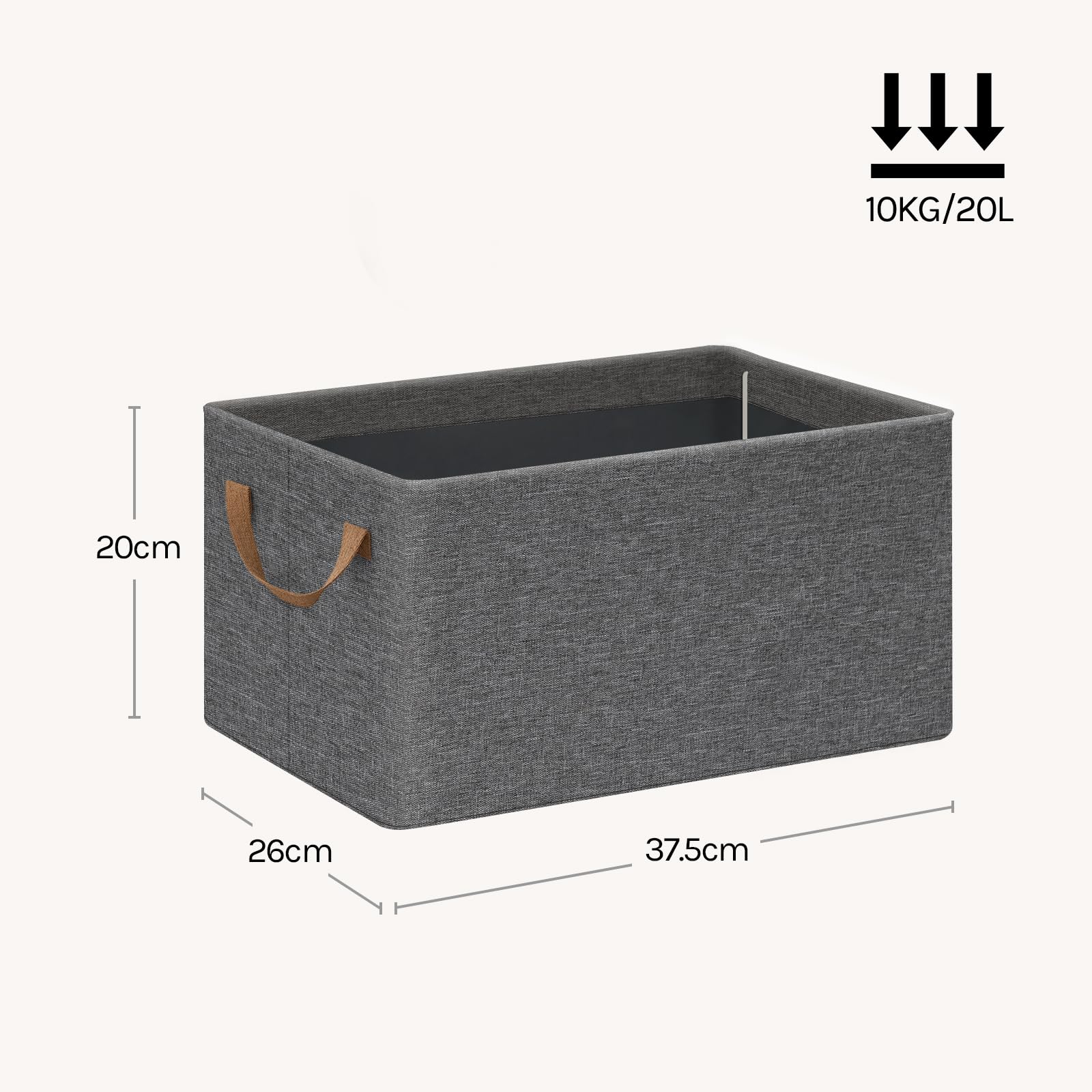 Lot de 3 bacs de rangement WOLTU - tissu polyester - pliables avec poignées - gris - 37,5 x 20 x 26 cm
