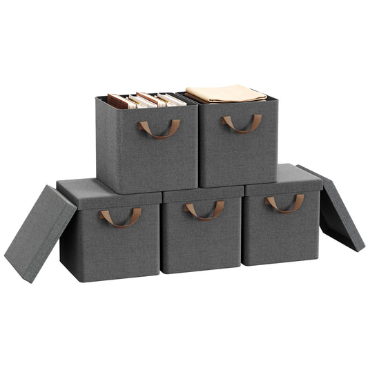 Lot de 5 bacs de rangement pliables WOLTU - cubes de rangement en tissu avec couvercle et structure métallique - gris 27 x 27 x 27 cm