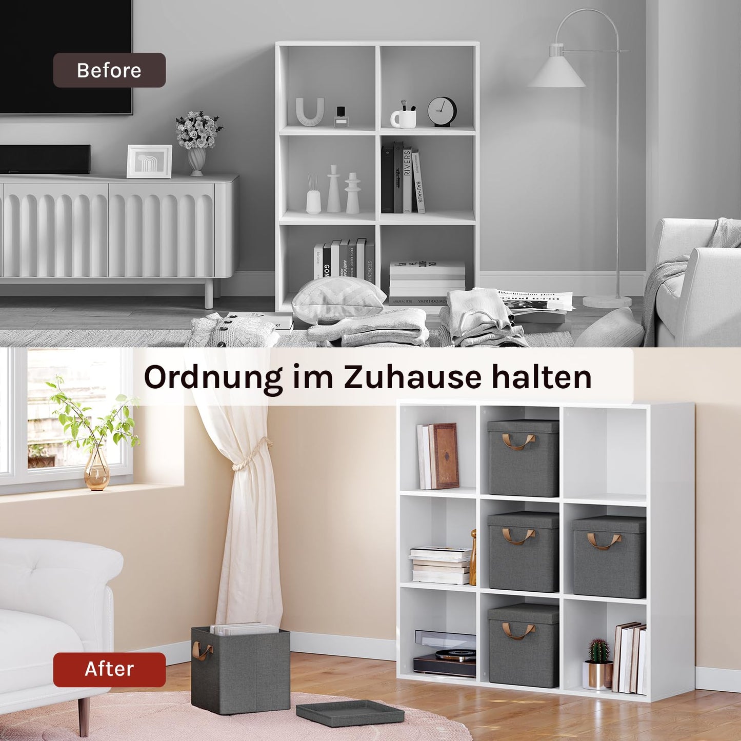 Lot de 5 bacs de rangement pliables WOLTU - cubes de rangement en tissu avec couvercle et structure métallique - gris 27 x 27 x 27 cm