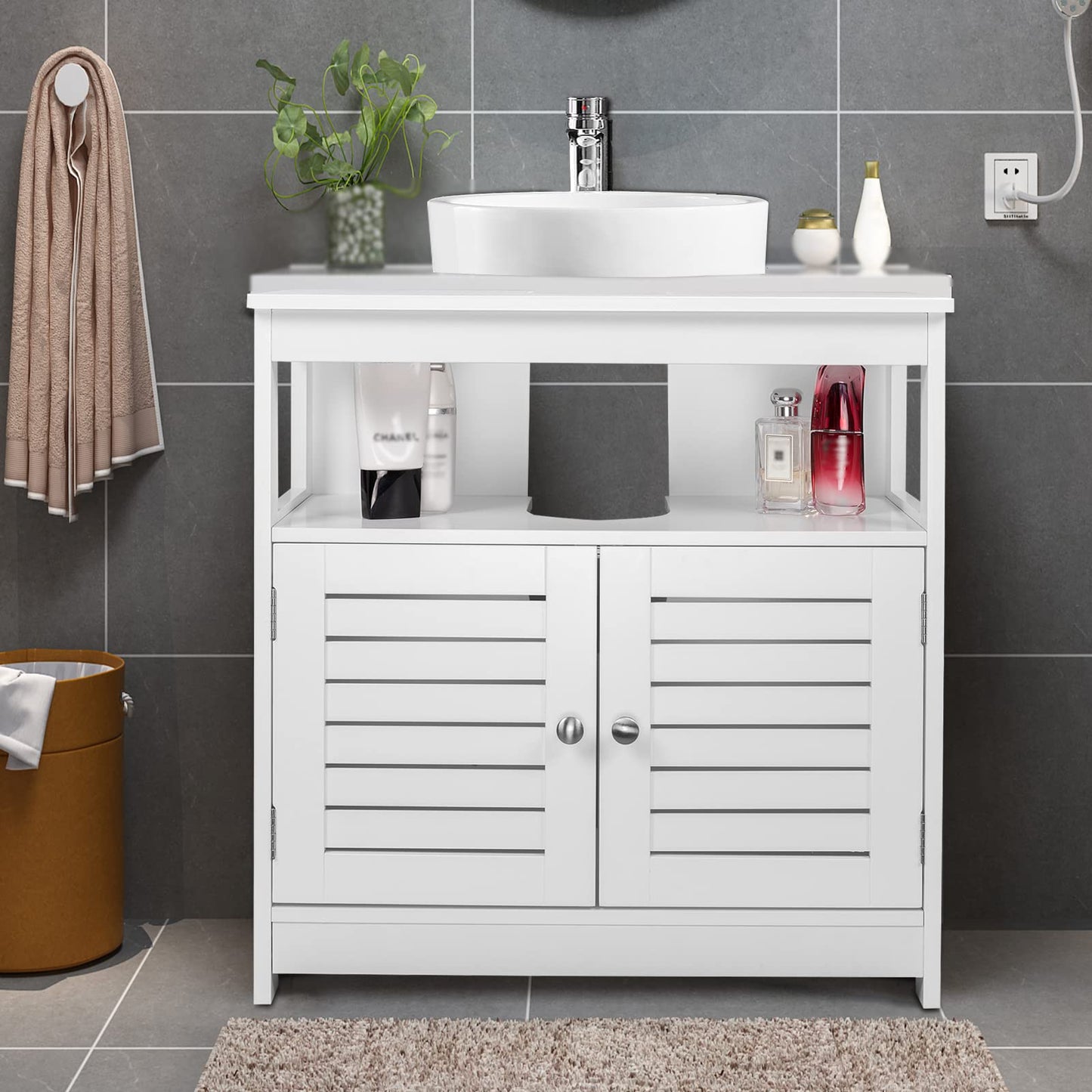 eSituro SBP0023 meuble sous-lavabo - 2 portes - MDF blanc - 60 x 60 x 30 cm - style rustique