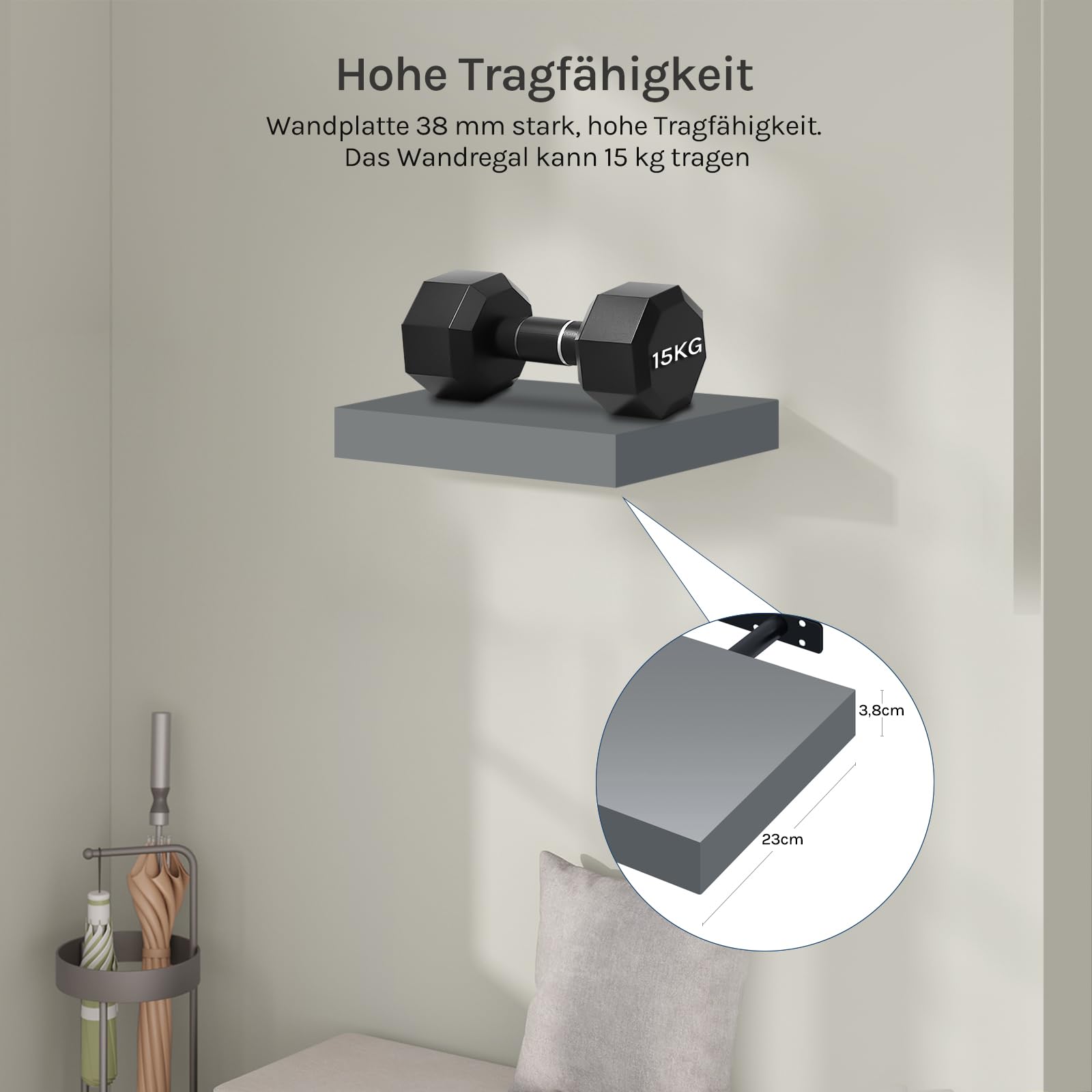 Étagère murale suspendue WOLTU - étagère murale - gris brillant - MDF - 25 x 22,9 x 3,8 cm