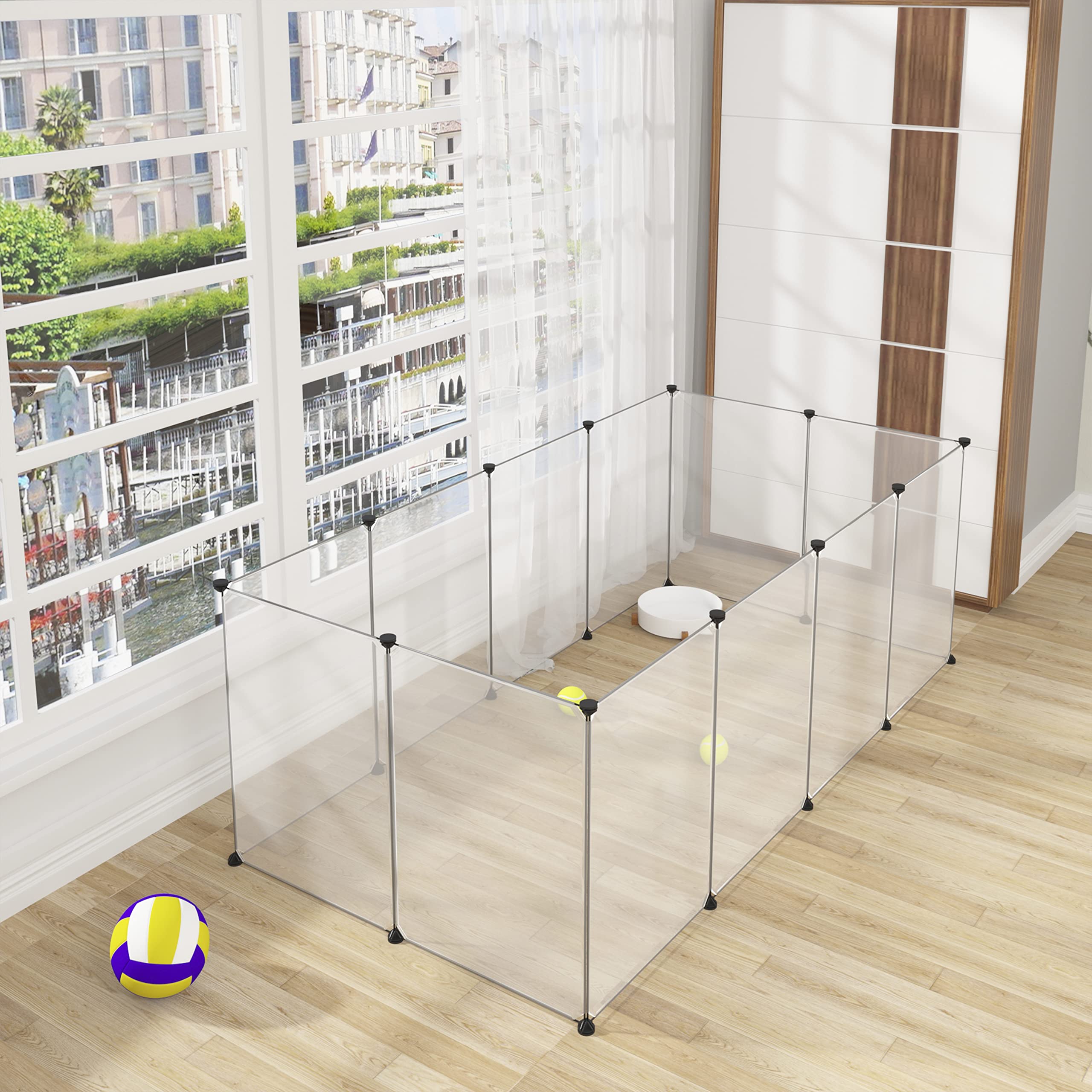 EUGAD Enclos transparent pour animaux de compagnie 200 x 100 x 70 cm - Clôture modulaire extensible en plastique pour lapins et cochons d'Inde