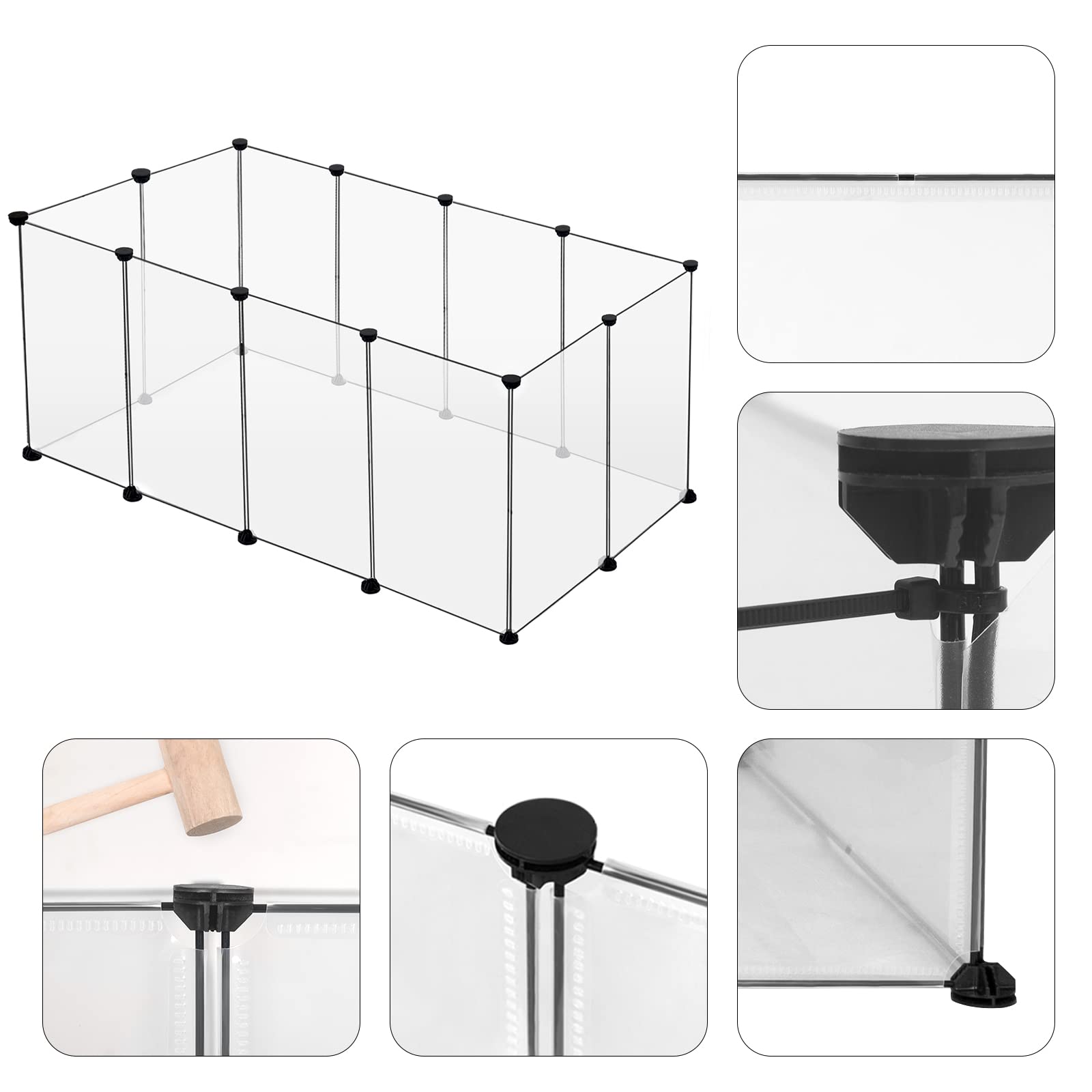 EUGAD Enclos transparent pour animaux de compagnie 200 x 100 x 70 cm - Clôture modulaire extensible en plastique pour lapins et cochons d'Inde