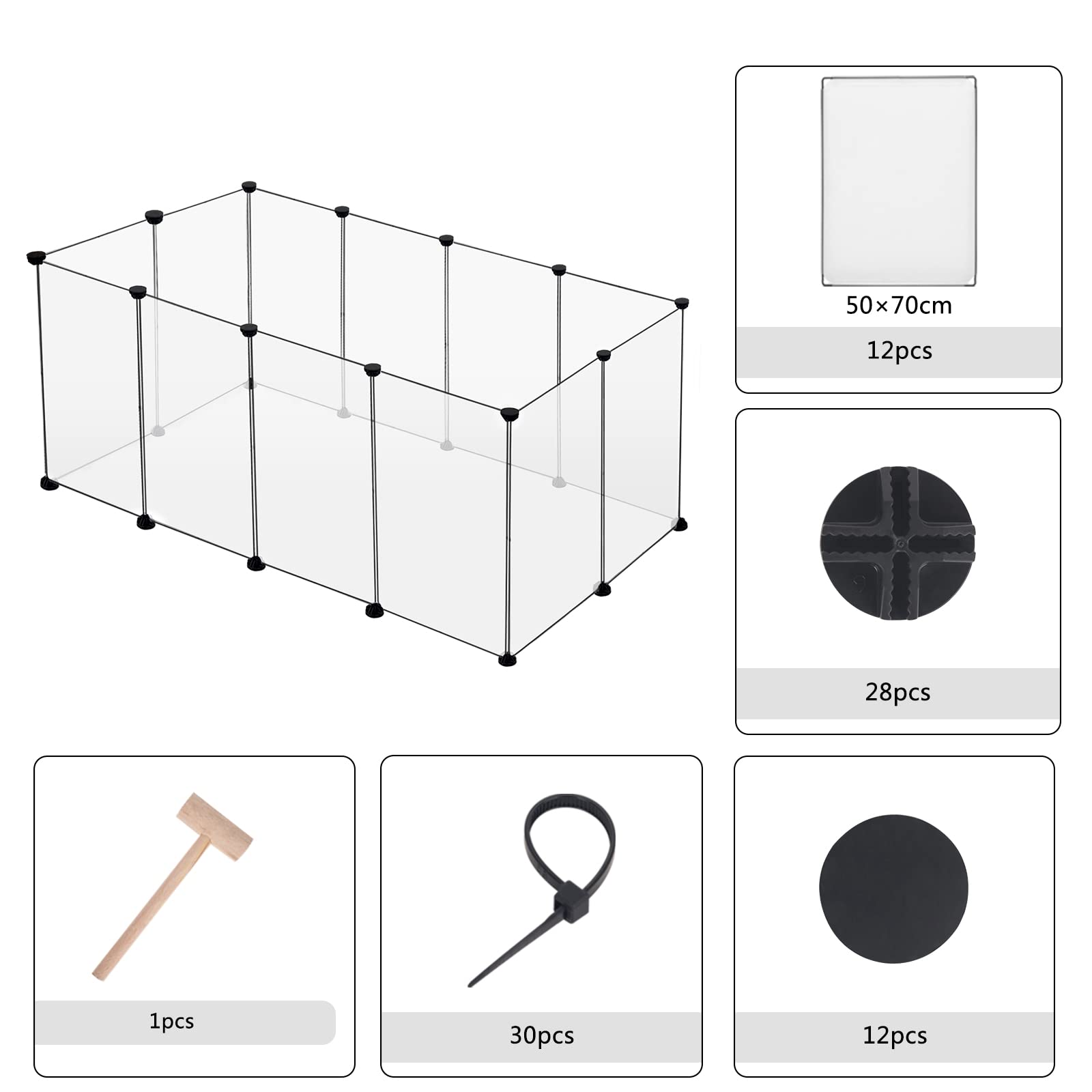 EUGAD Enclos transparent pour animaux de compagnie 200 x 100 x 70 cm - Clôture modulaire extensible en plastique pour lapins et cochons d'Inde