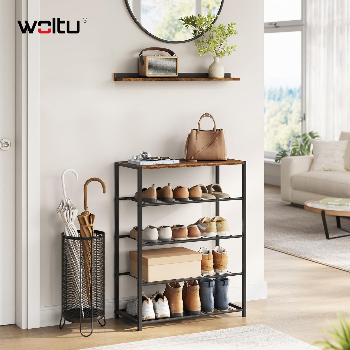 WOLTU - banc à chaussures - étagère à chaussures avec assise - 4 étagères - bois et métal - pour environ 12 paires de chaussures